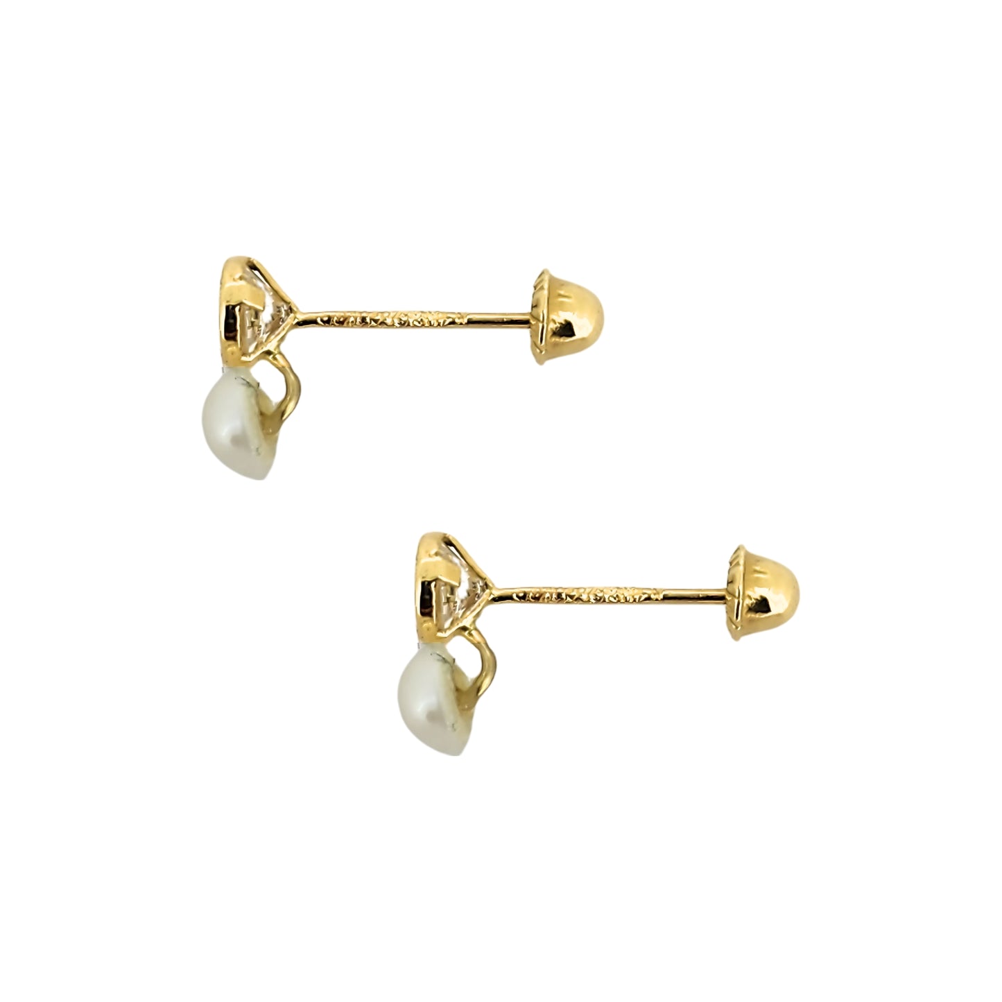 Aretes Zirconia Bisel y Perla Oro 10k, Tipo Broquel