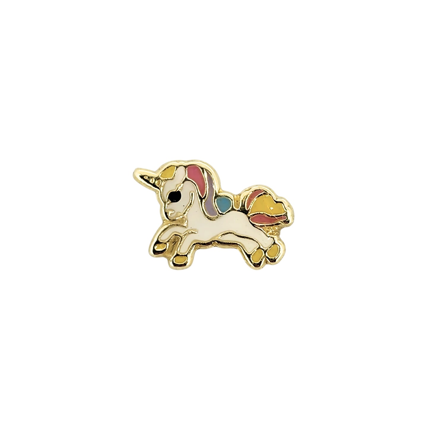 Aretes Unicornio Completo Esmaltado, Oro 10K Tipo Broquel
