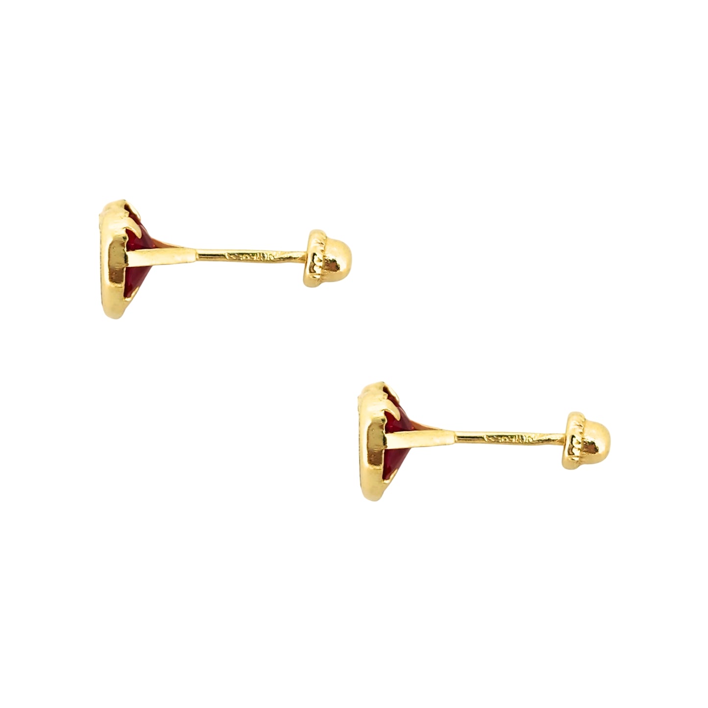 Aretes Oro 10K Broquel Corazón Zirconia Rojo 6 mm o 5 mm a elegir