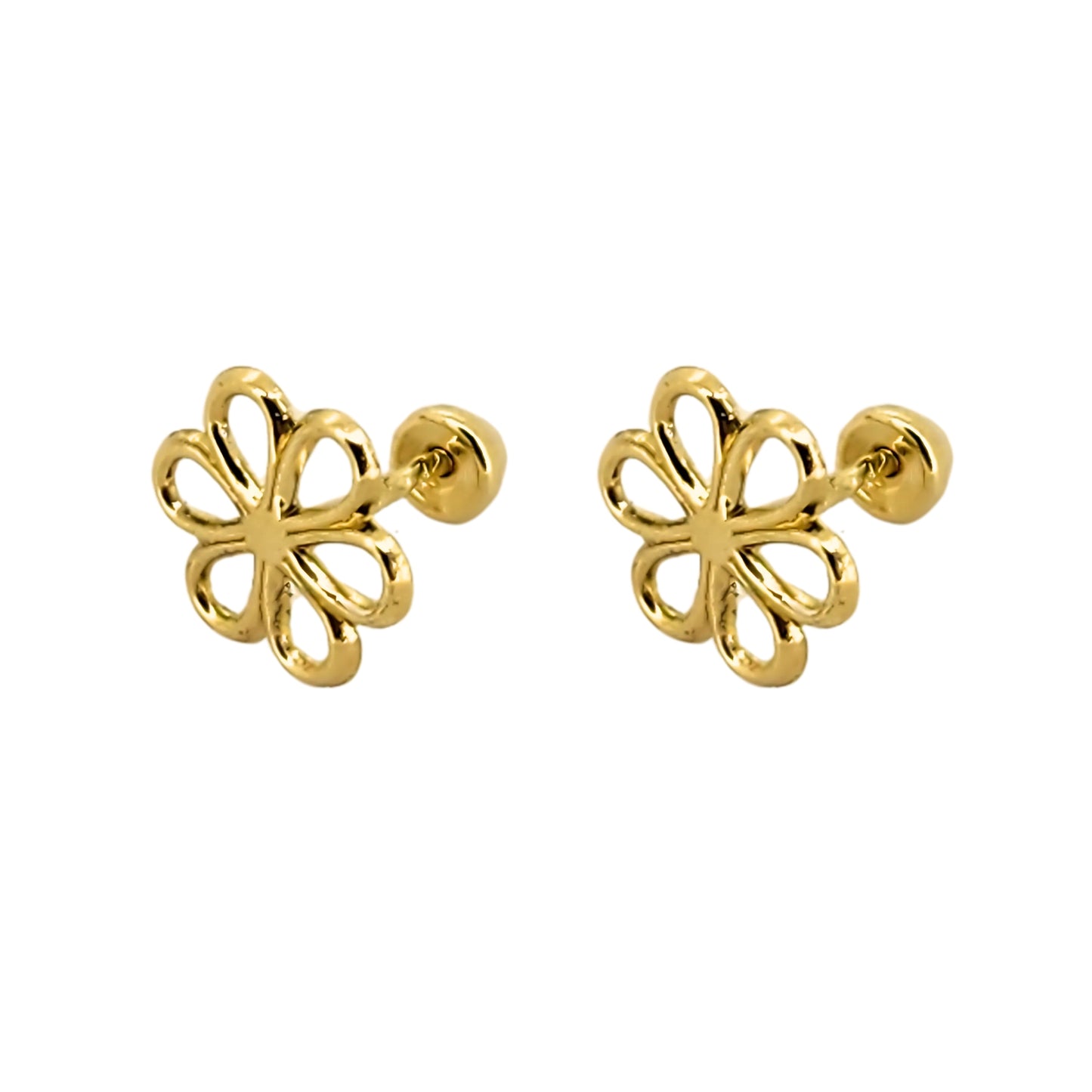 Aretes Flor, Oro 10K Tipo Broquel
