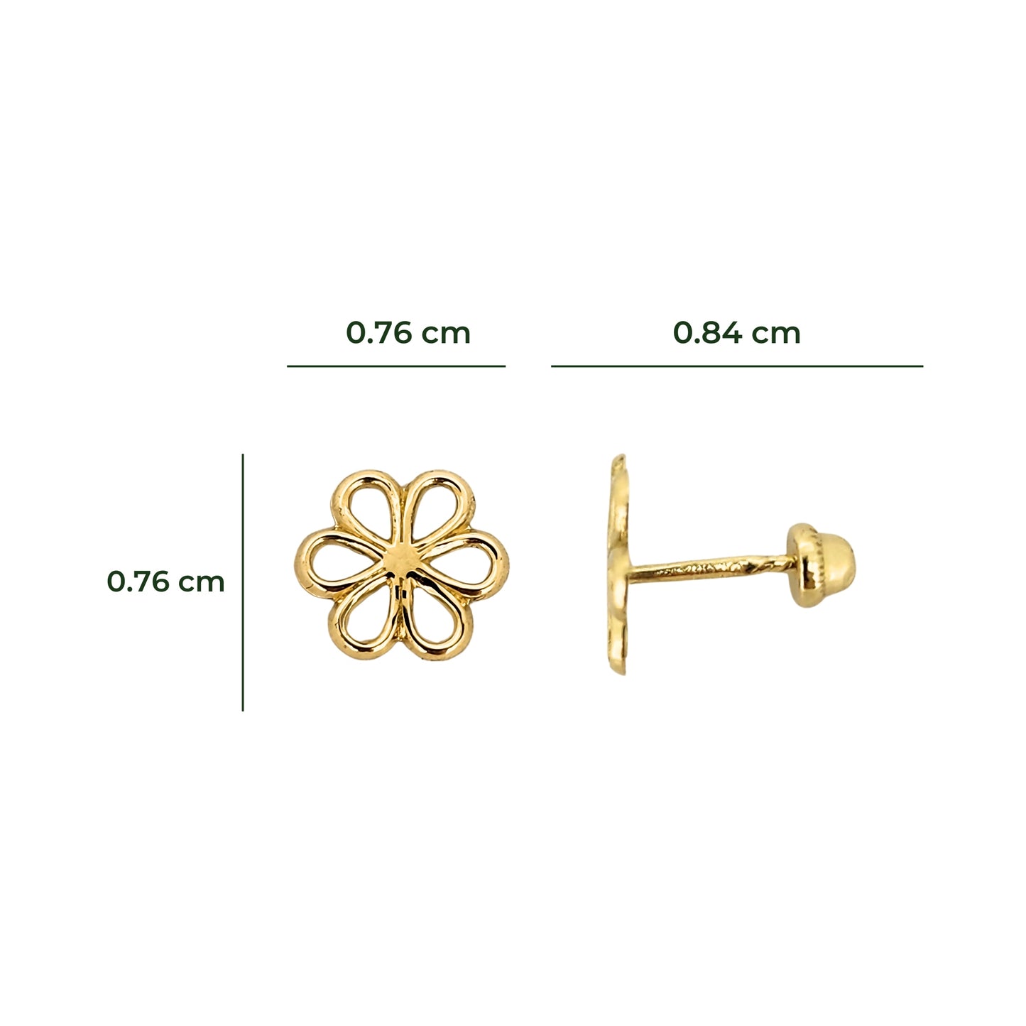 Aretes Flor, Oro 10K Tipo Broquel
