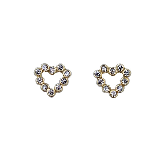 Aretes Corazón de Zirconias Bisel Oro 10k, Tipo broquel