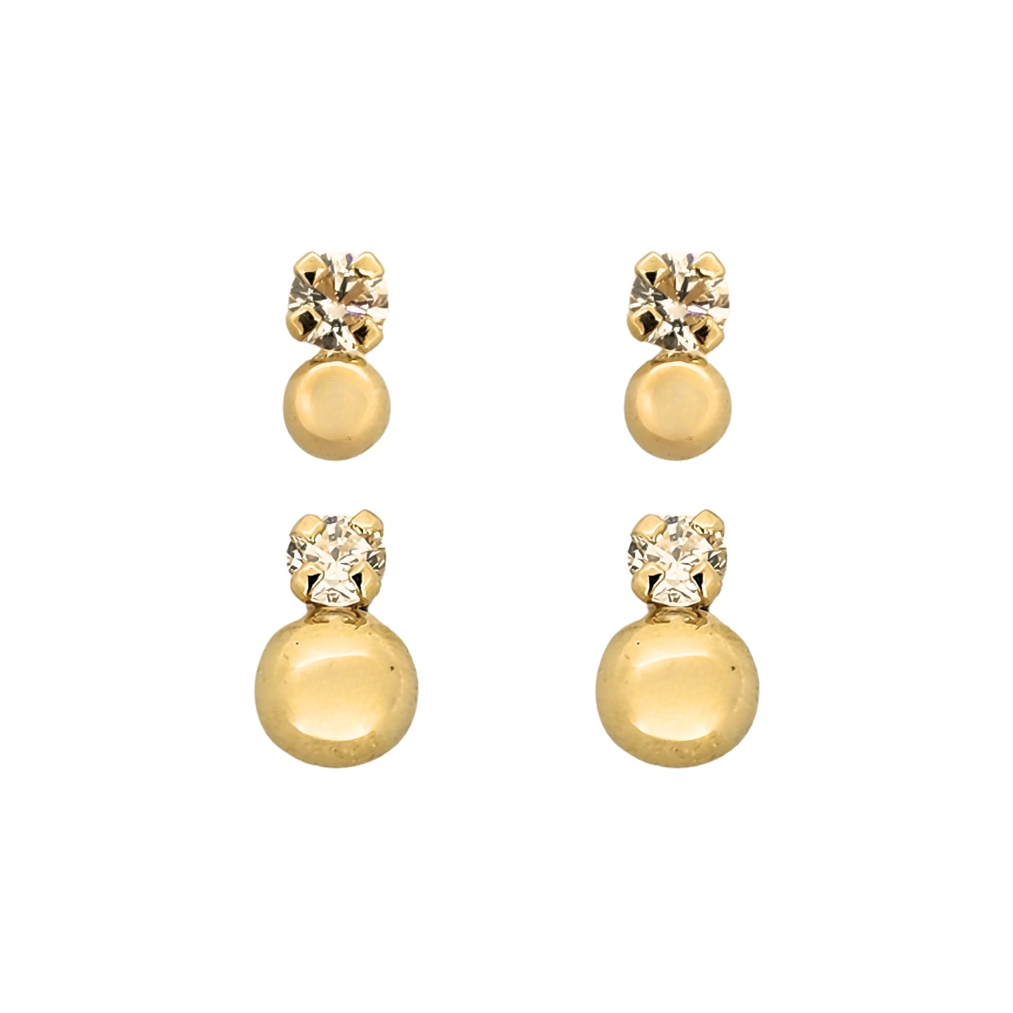 Aretes Zirconia y Bolita 4 o 2.5 mm a elegir Oro 10k, Tipo Broquel