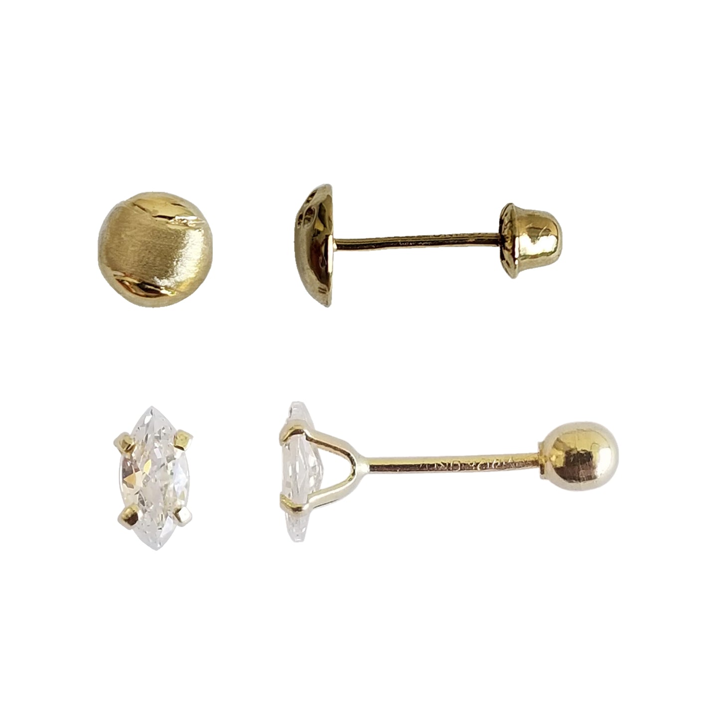 Set de Aretes de Oro 10K – Incluye Par Asimétrico de Tenis con Pelota y Par Simétrico de Zirconias