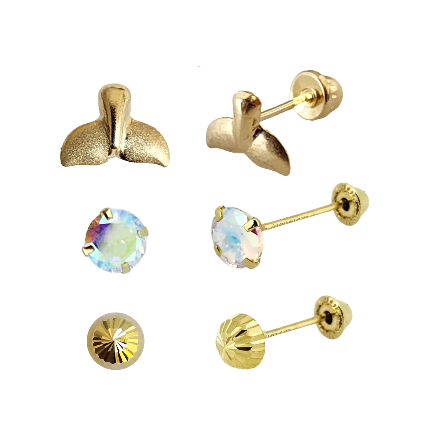 Set de Aretes Temática Sirena y Mar Tipo Broquel Oro 10K
