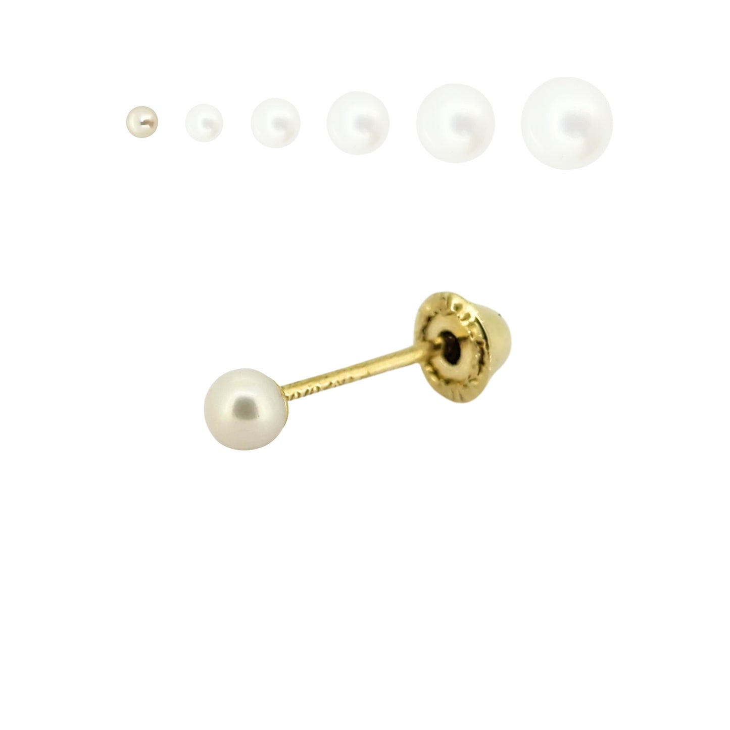 Aretes Perla Cultivada, Tamaño a Elegir, Oro 10K, Tipo Broquel