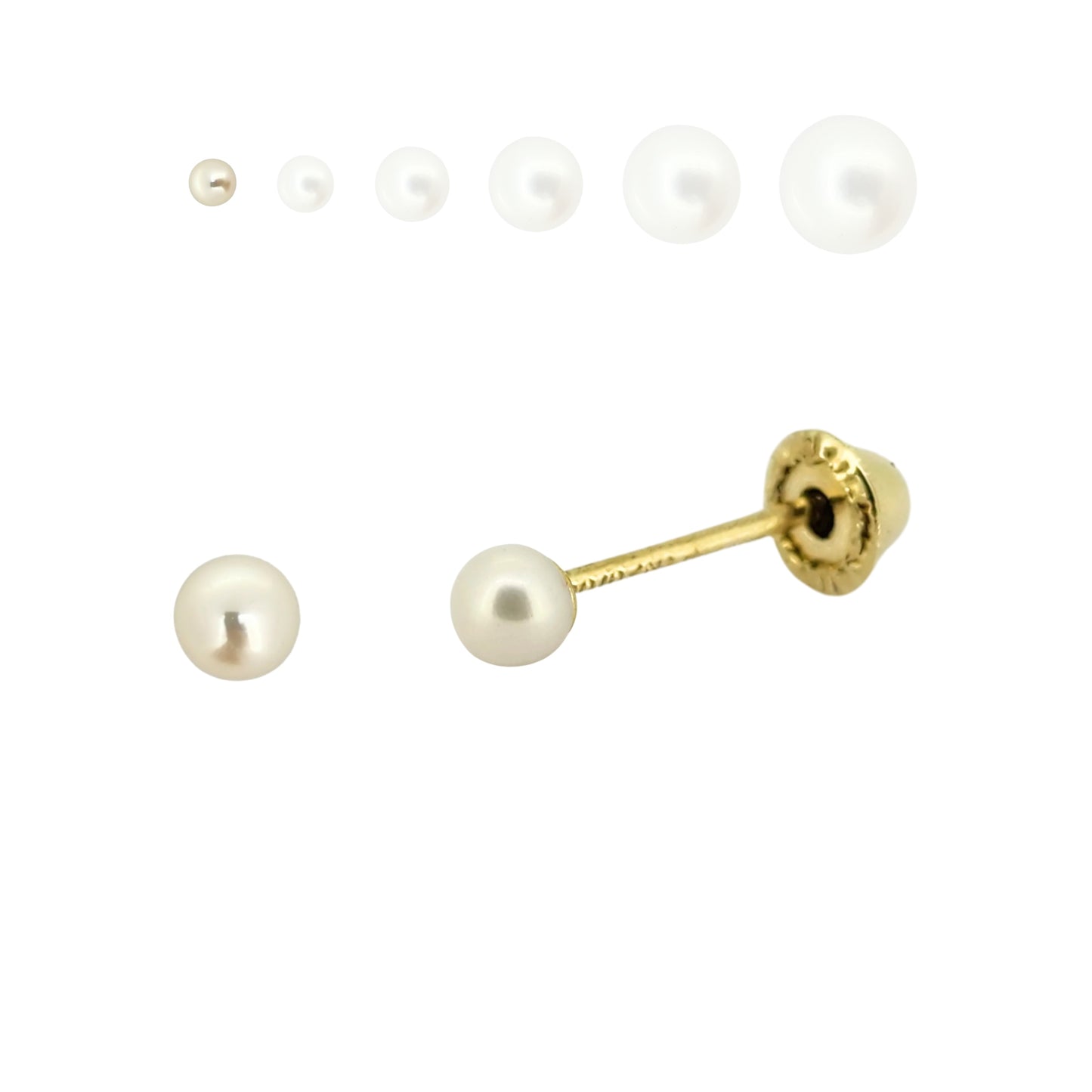 Aretes Perla Cultivada, Tamaño a Elegir, Oro 10K, Tipo Broquel