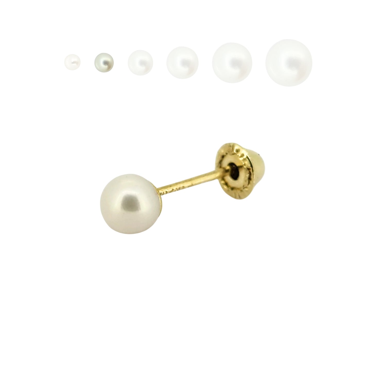 Aretes Perla Cultivada, Tamaño a Elegir, Oro 10K, Tipo Broquel