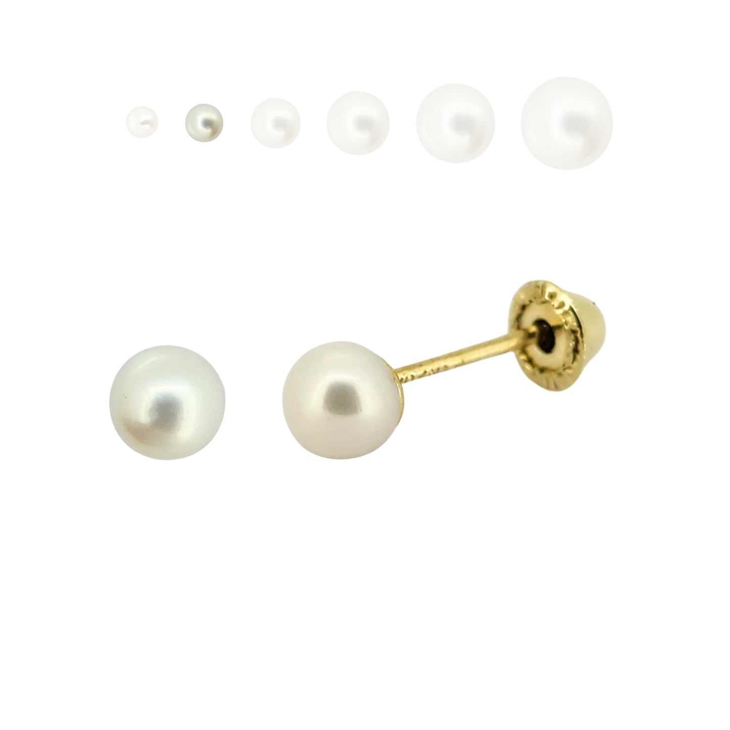 Aretes Perla Cultivada, Tamaño a Elegir, Oro 10K, Tipo Broquel
