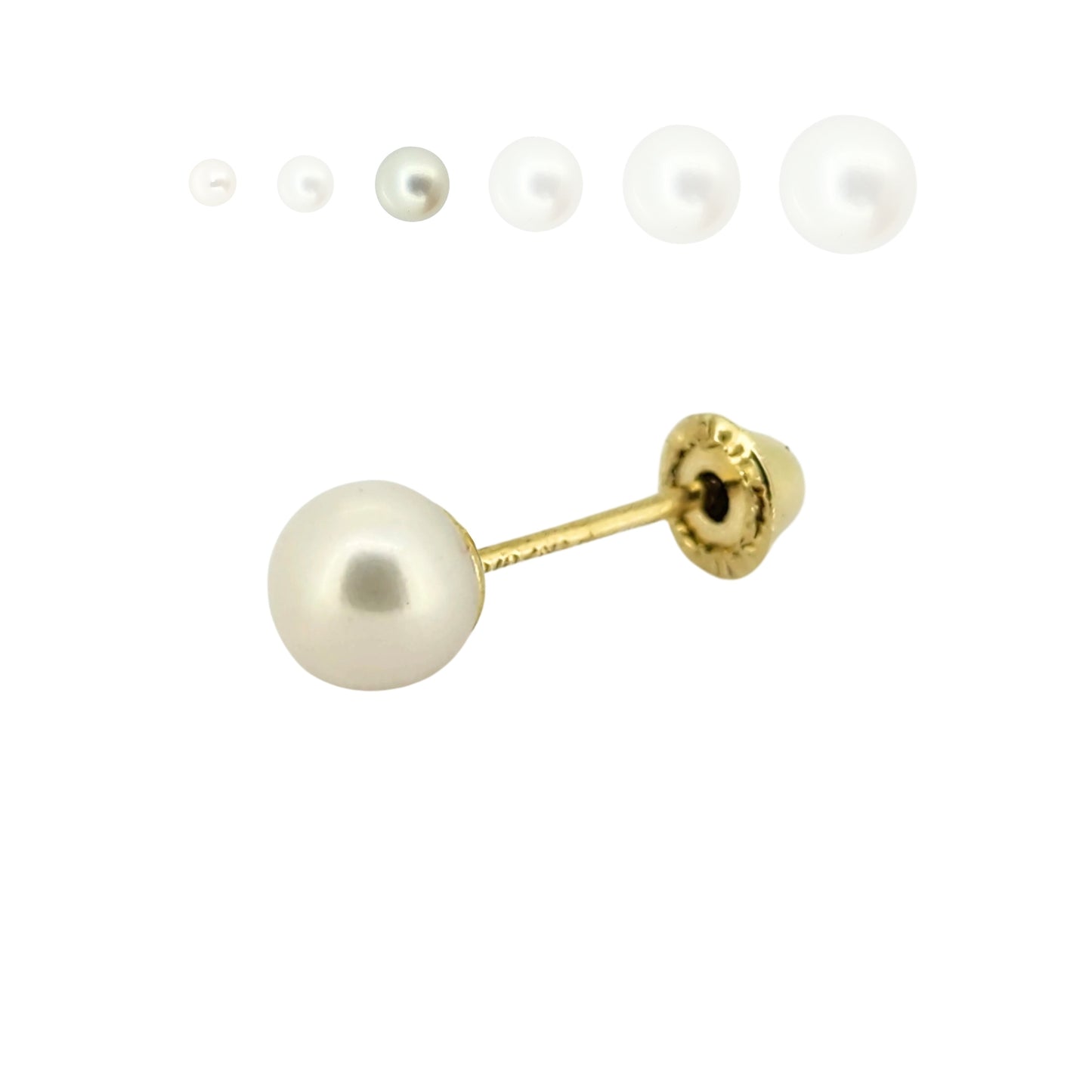 Aretes Perla Cultivada, Tamaño a Elegir, Oro 10K, Tipo Broquel