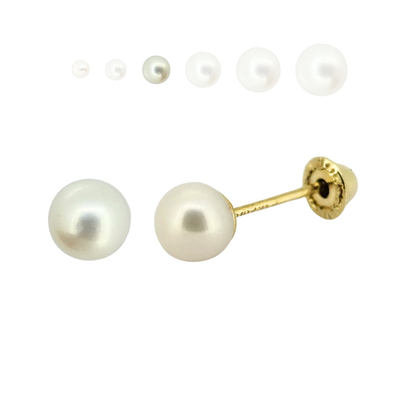Aretes Perla Cultivada, Tamaño a Elegir, Oro 10K, Tipo Broquel