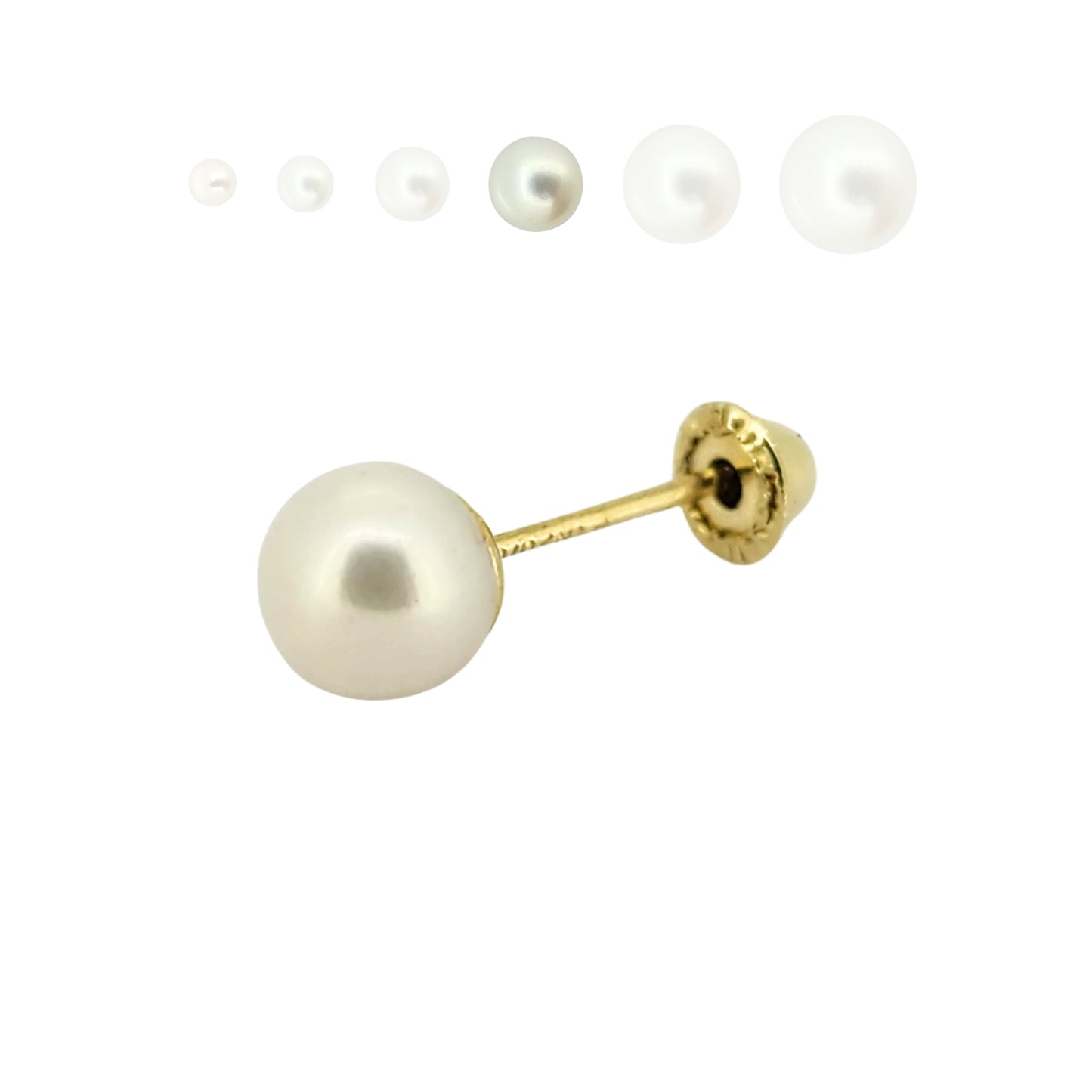 Aretes Perla Cultivada, Tamaño a Elegir, Oro 10K, Tipo Broquel