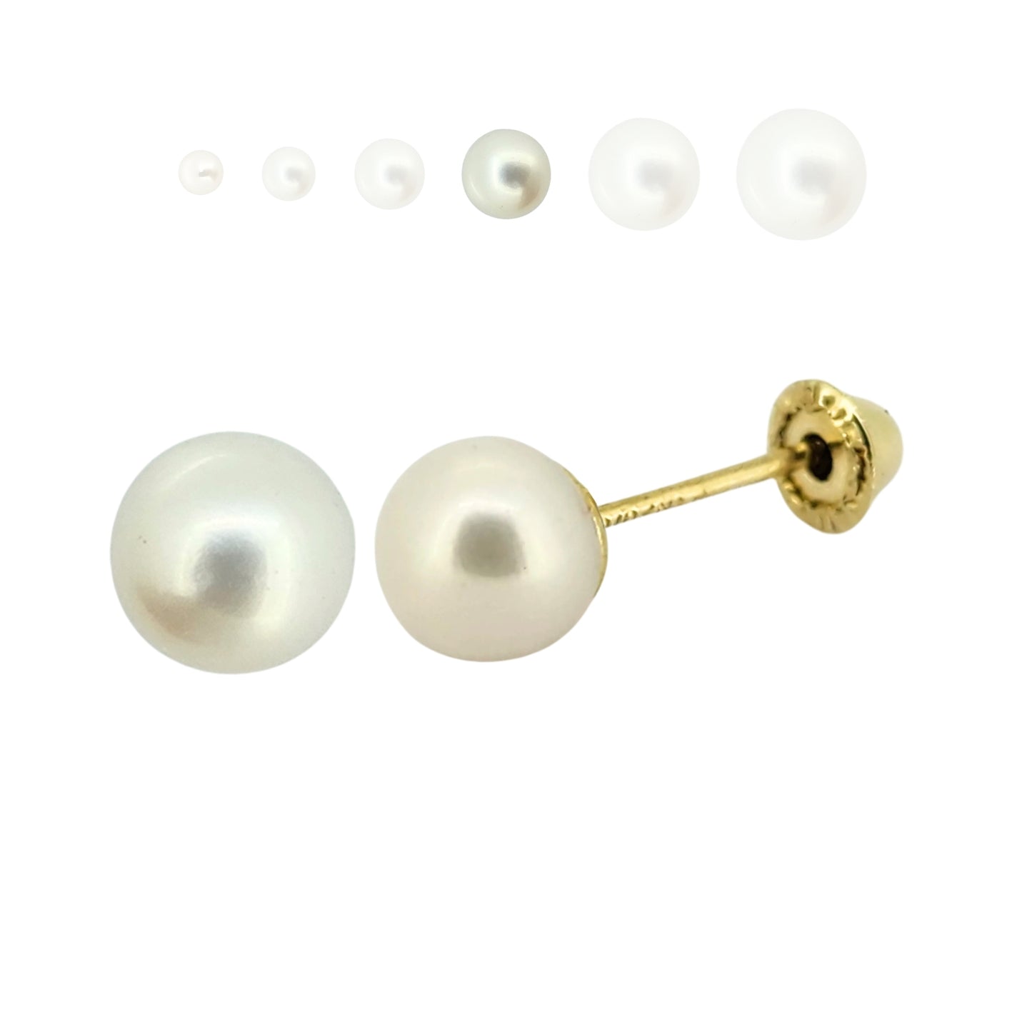 Aretes Perla Cultivada, Tamaño a Elegir, Oro 10K, Tipo Broquel