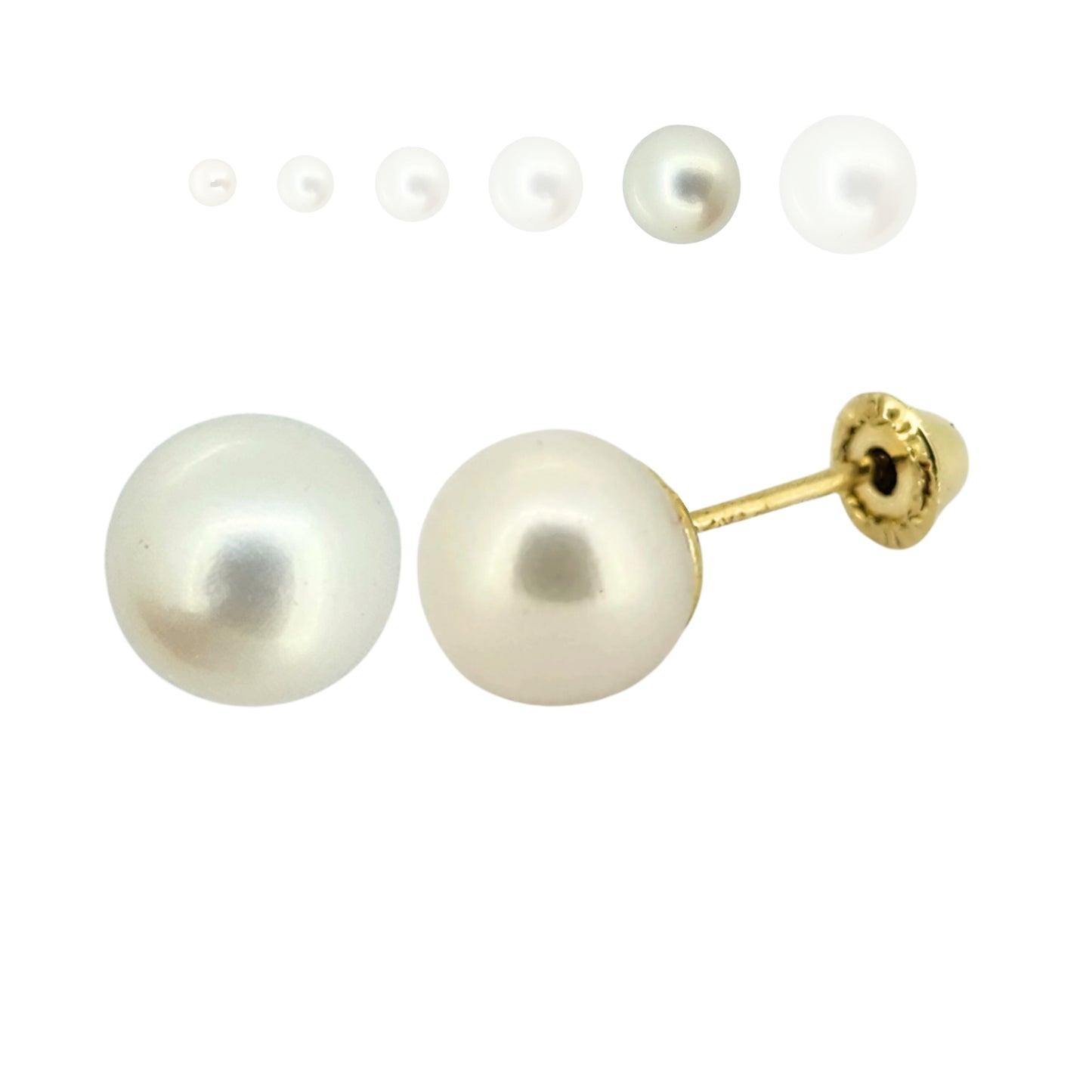 Aretes Perla Cultivada, Tamaño a Elegir, Oro 10K, Tipo Broquel