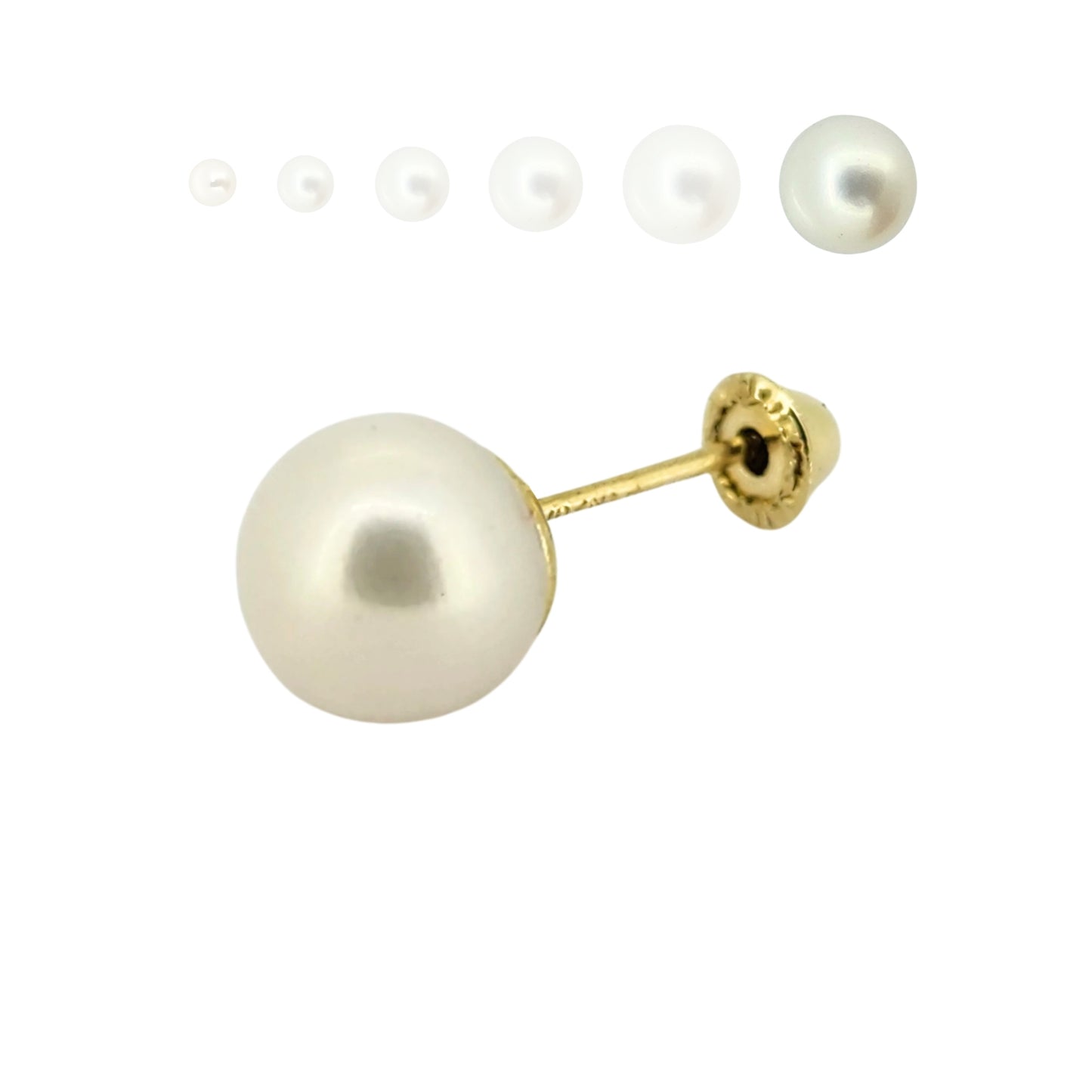 Aretes Perla Cultivada, Tamaño a Elegir, Oro 10K, Tipo Broquel