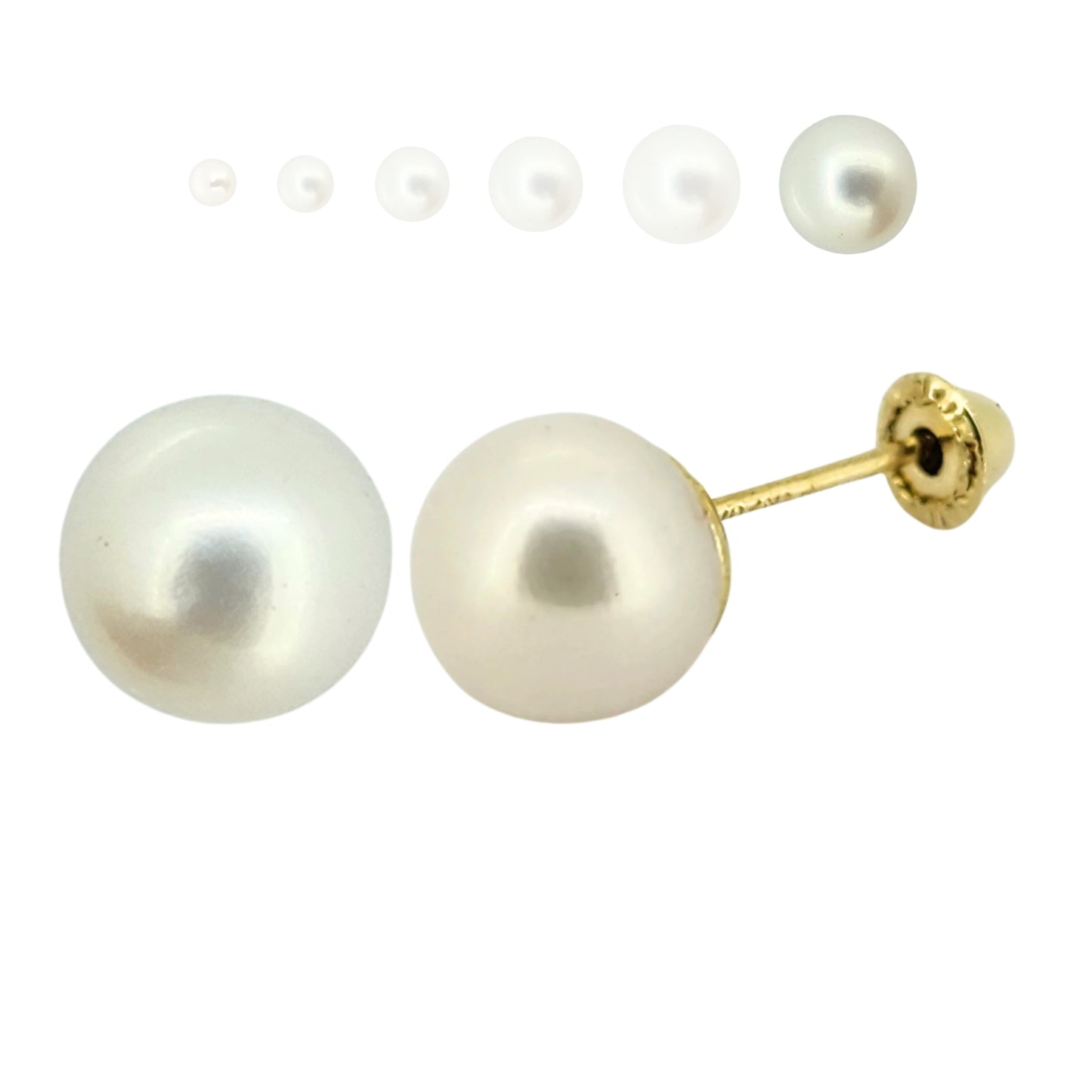 Aretes Perla Cultivada, Tamaño a Elegir, Oro 10K, Tipo Broquel