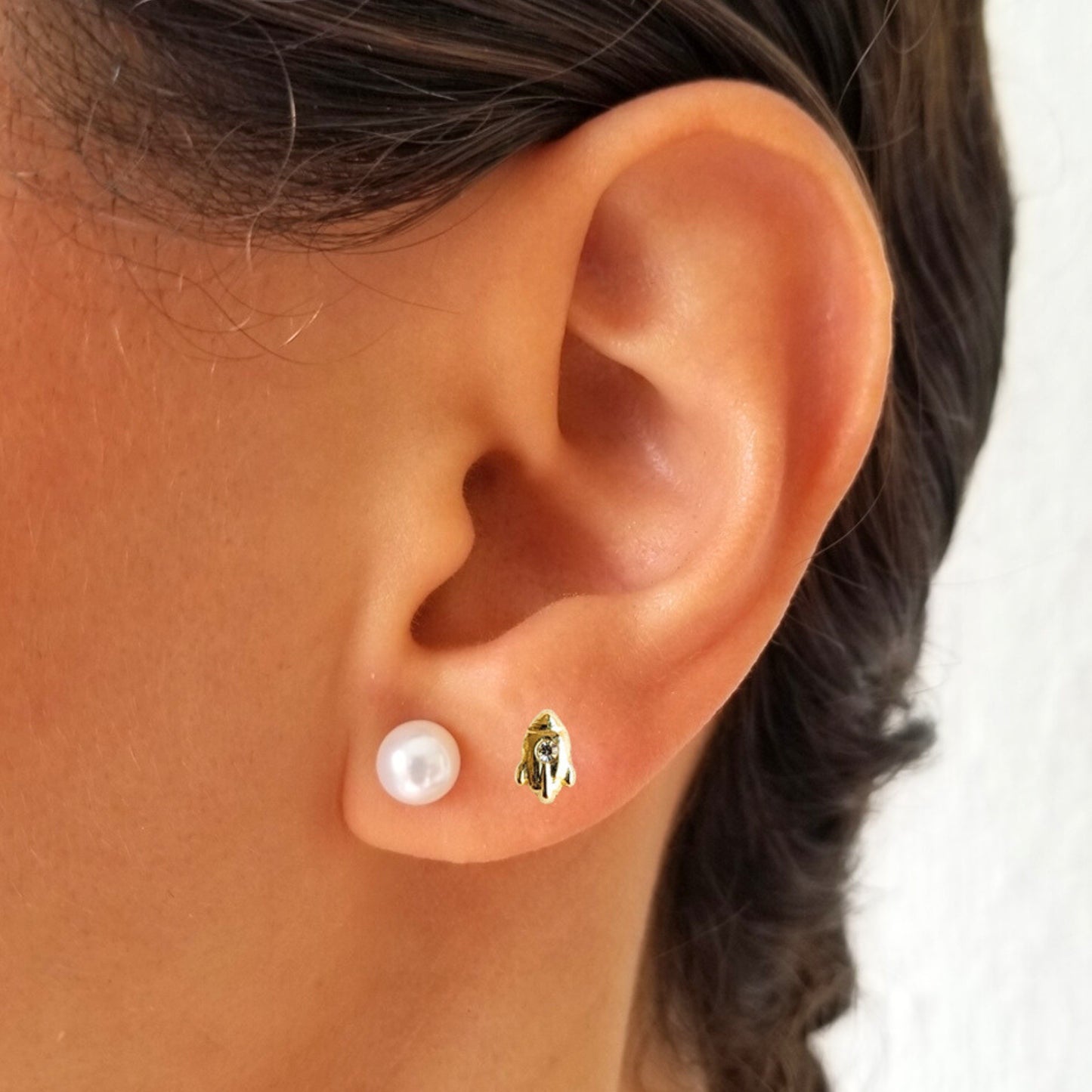 Aretes Astronauta y Cohete Oro 10k Con Zirconia, Tipo Broquel