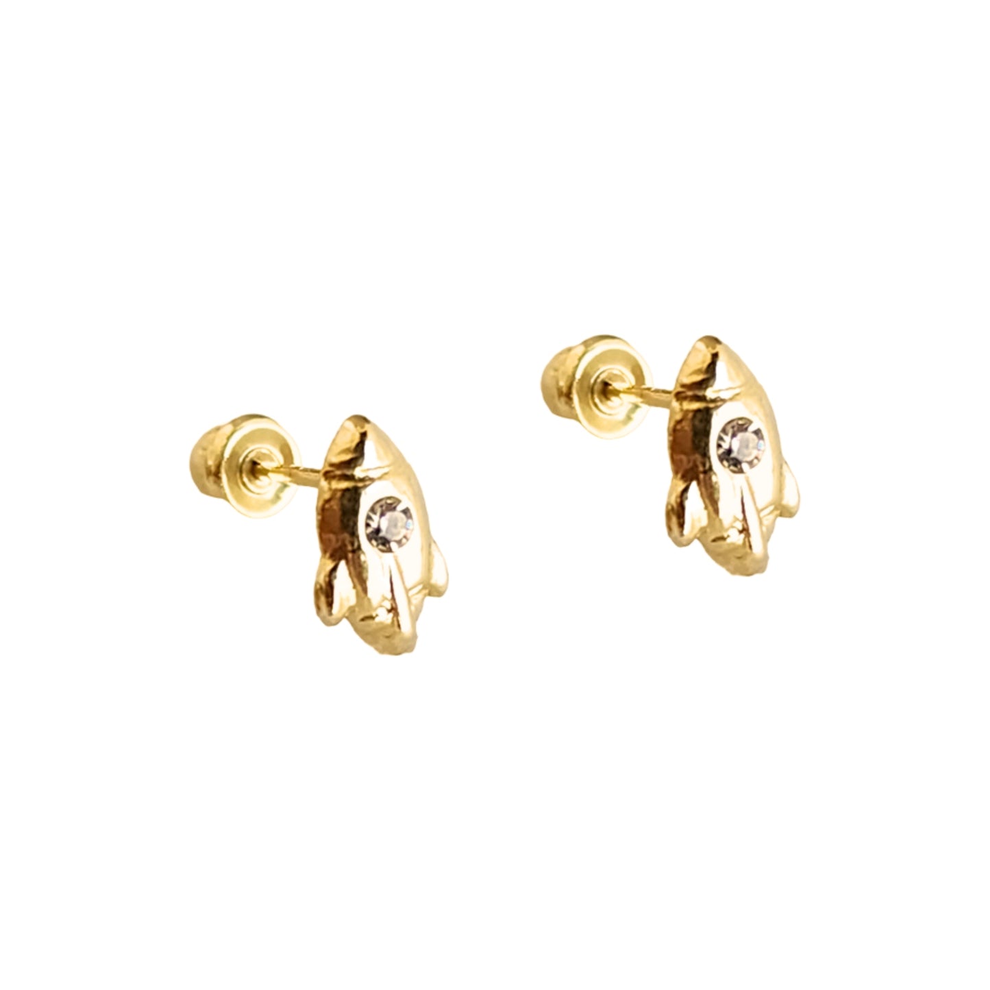 Aretes Astronauta y Cohete Oro 10k Con Zirconia, Tipo Broquel