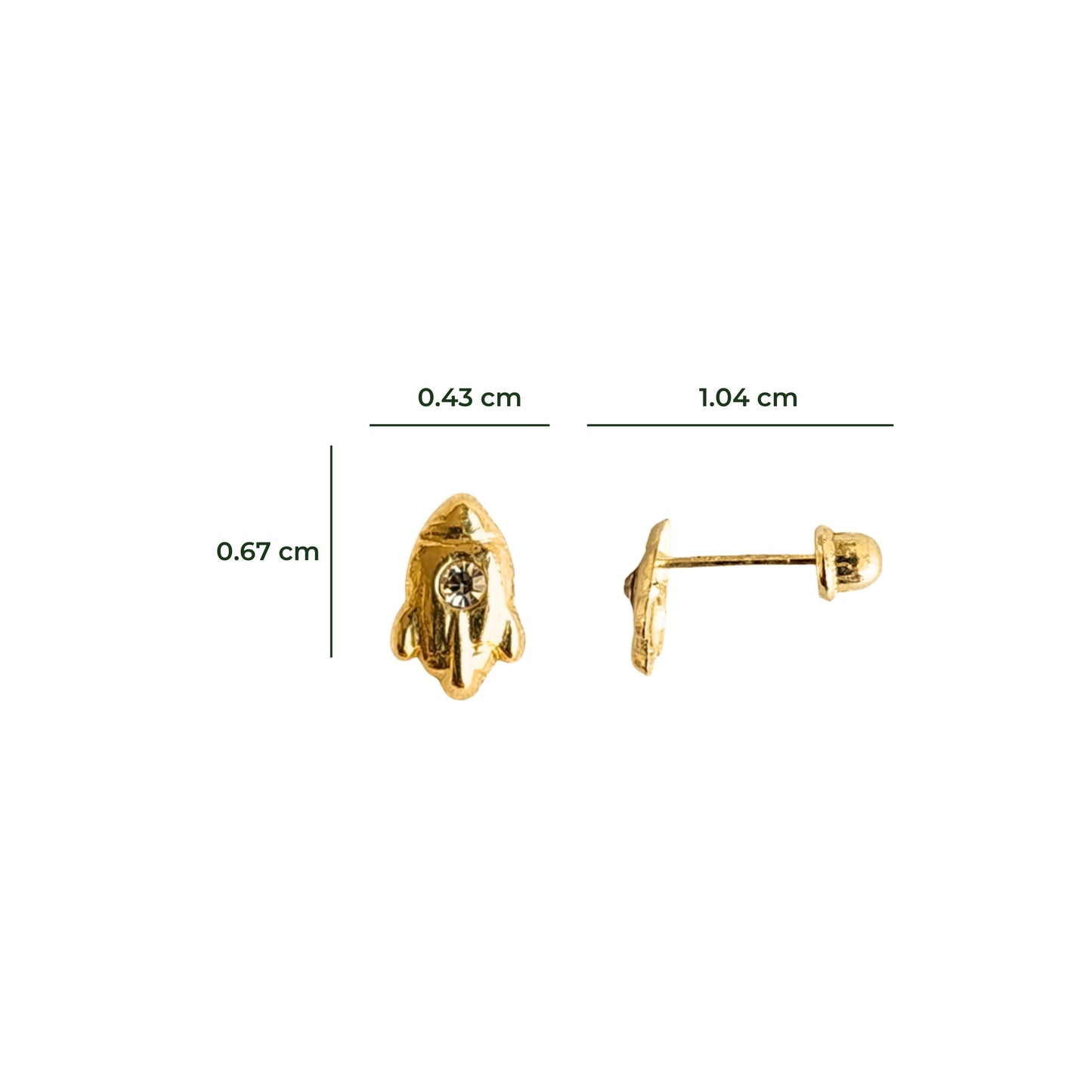 Aretes Astronauta y Cohete Oro 10k Con Zirconia, Tipo Broquel