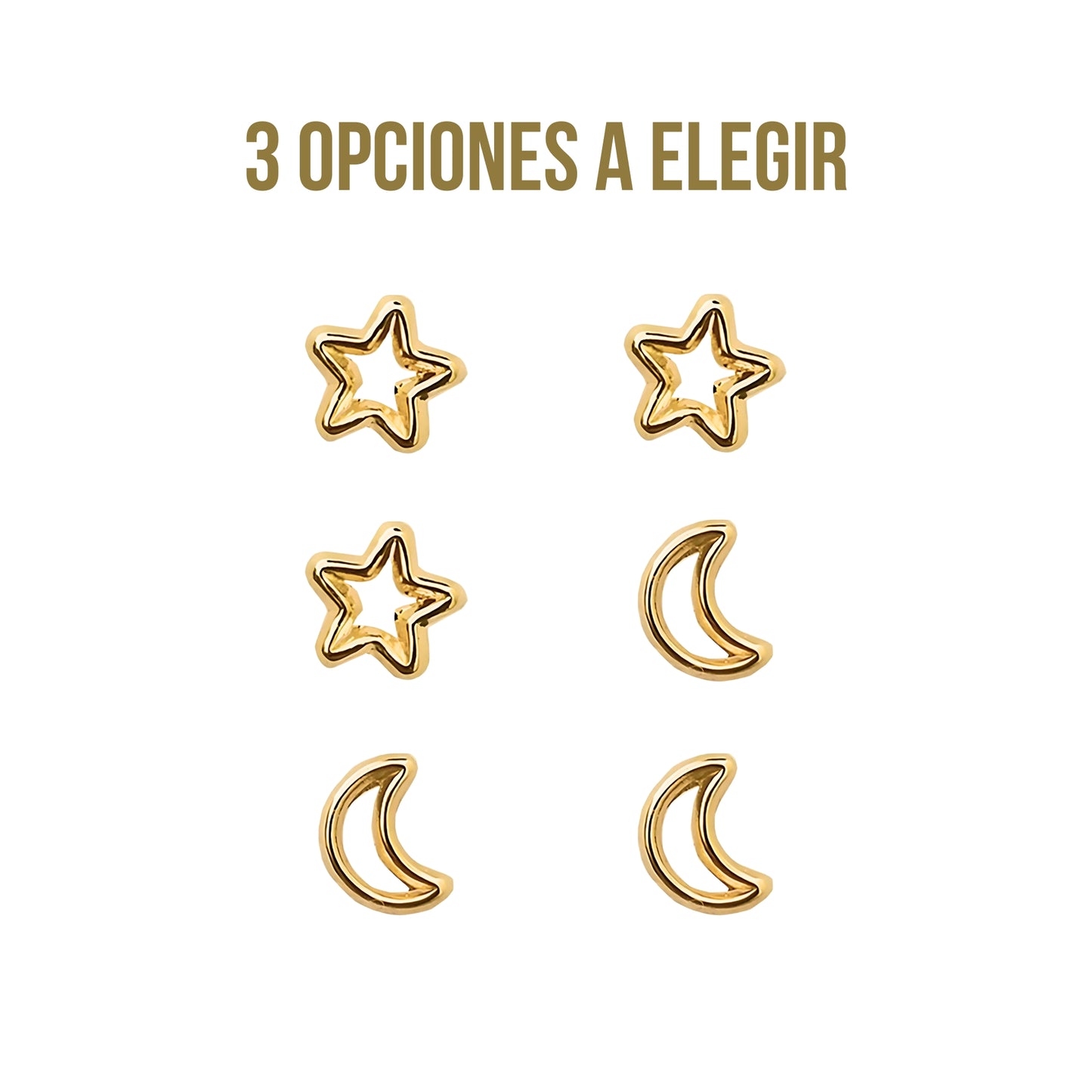 Aretes Luna y Estrella Silueta, Oro 10k