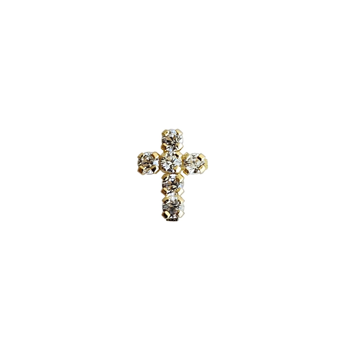 Aretes Cruz Zirconias Mini Oro 10k, Tipo Broquel