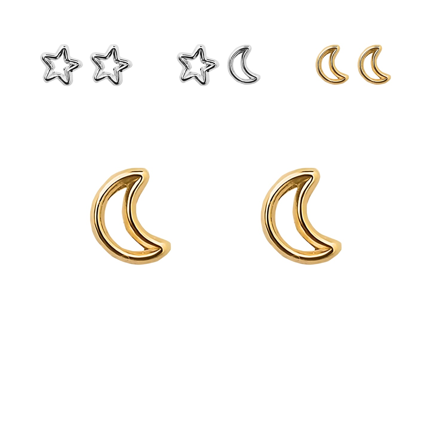 Aretes Luna y Estrella Silueta, Oro 10k
