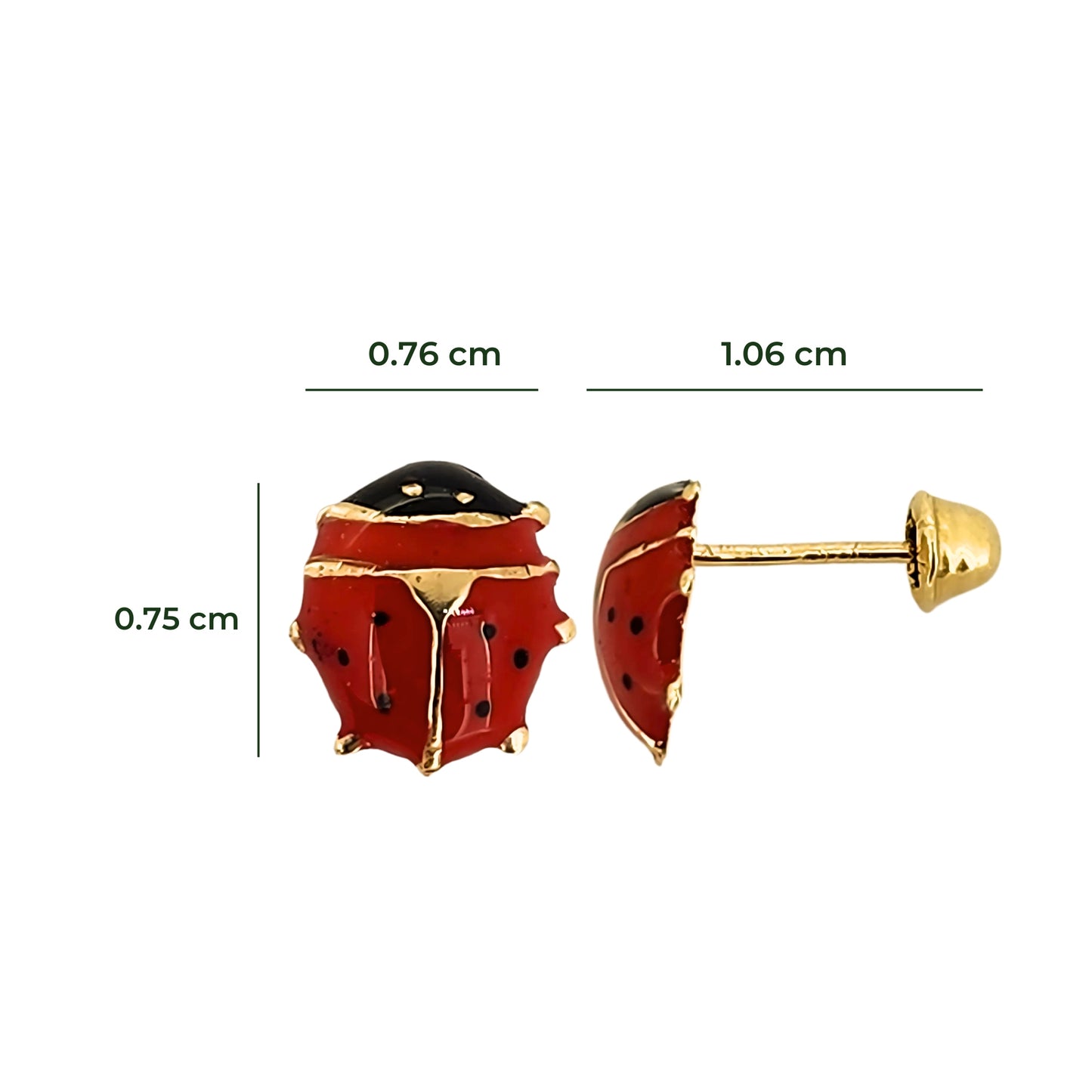 Arete Catarina Esmaltada Inflada, Chico, Mediano o Grande, Oro 10K Tipo Broquel