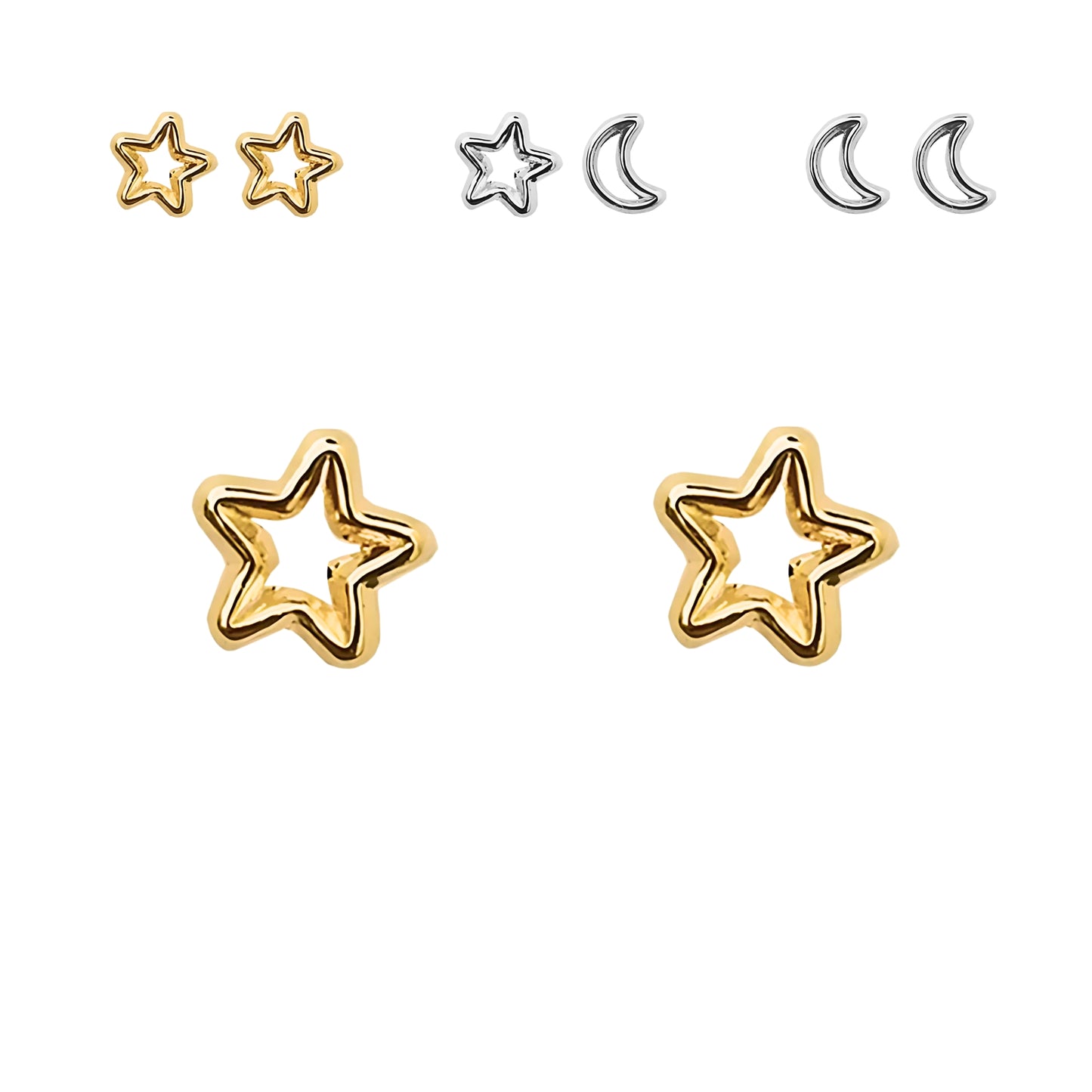 Aretes Luna y Estrella Silueta, Oro 10k
