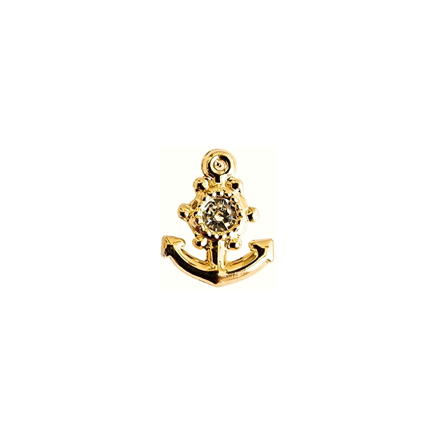 Aretes Ancla con Zirconia, Oro 10k Tipo Broquel
