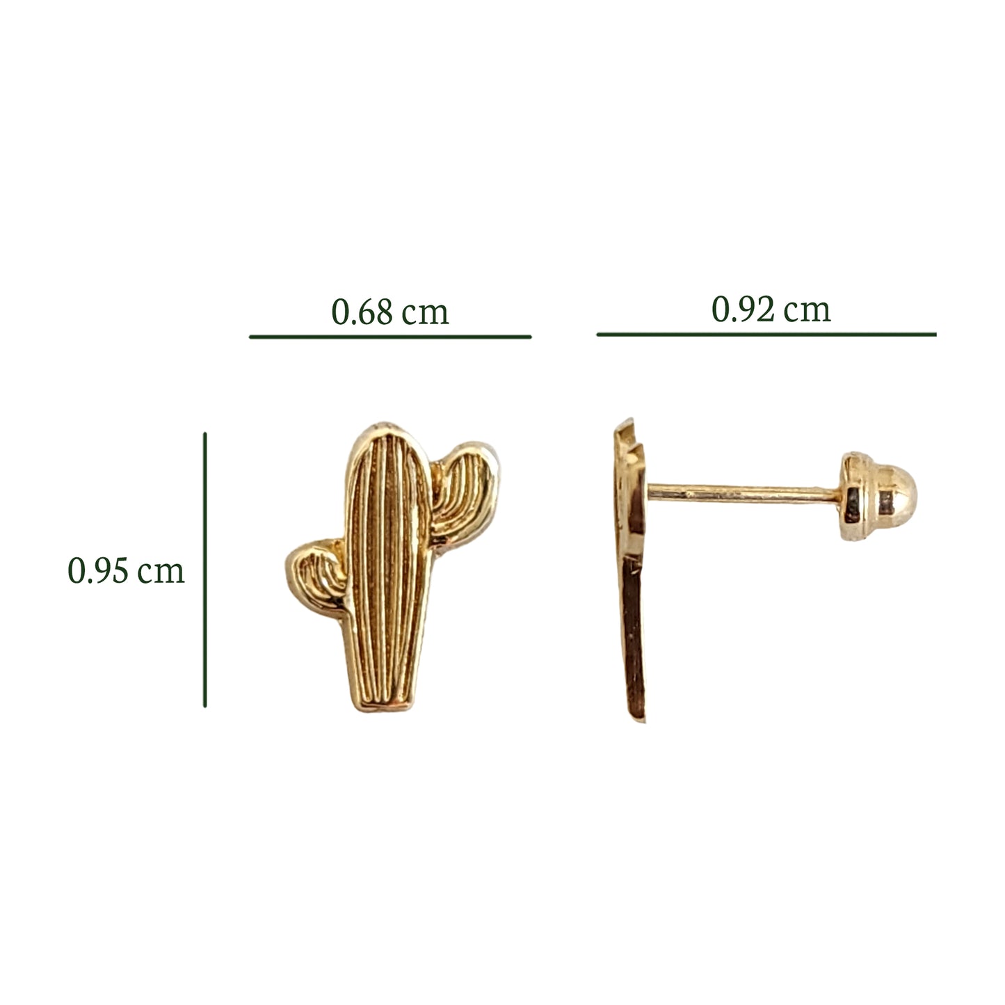 Aretes Forma Cactus, Oro 10K Tipo Broquel