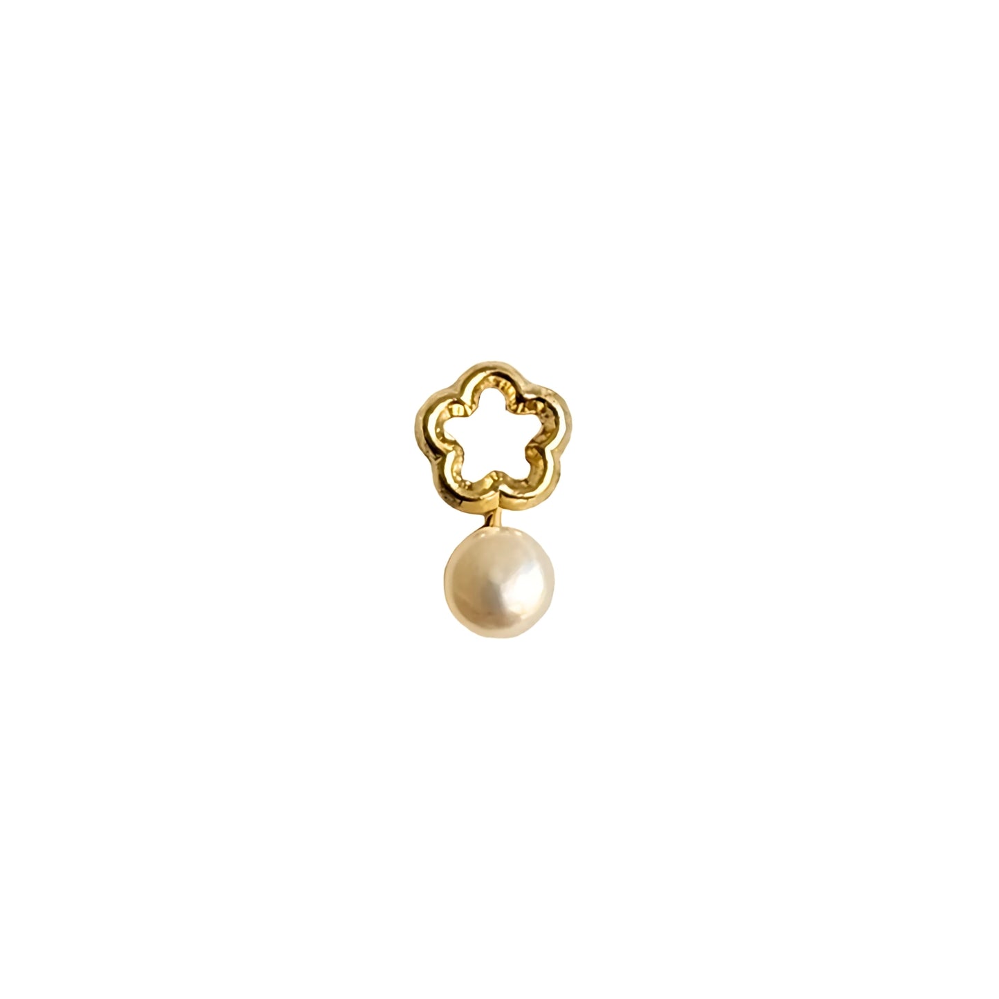 Aretes Flor Silueta Perla Mini, Oro 10K Tipo Broquel