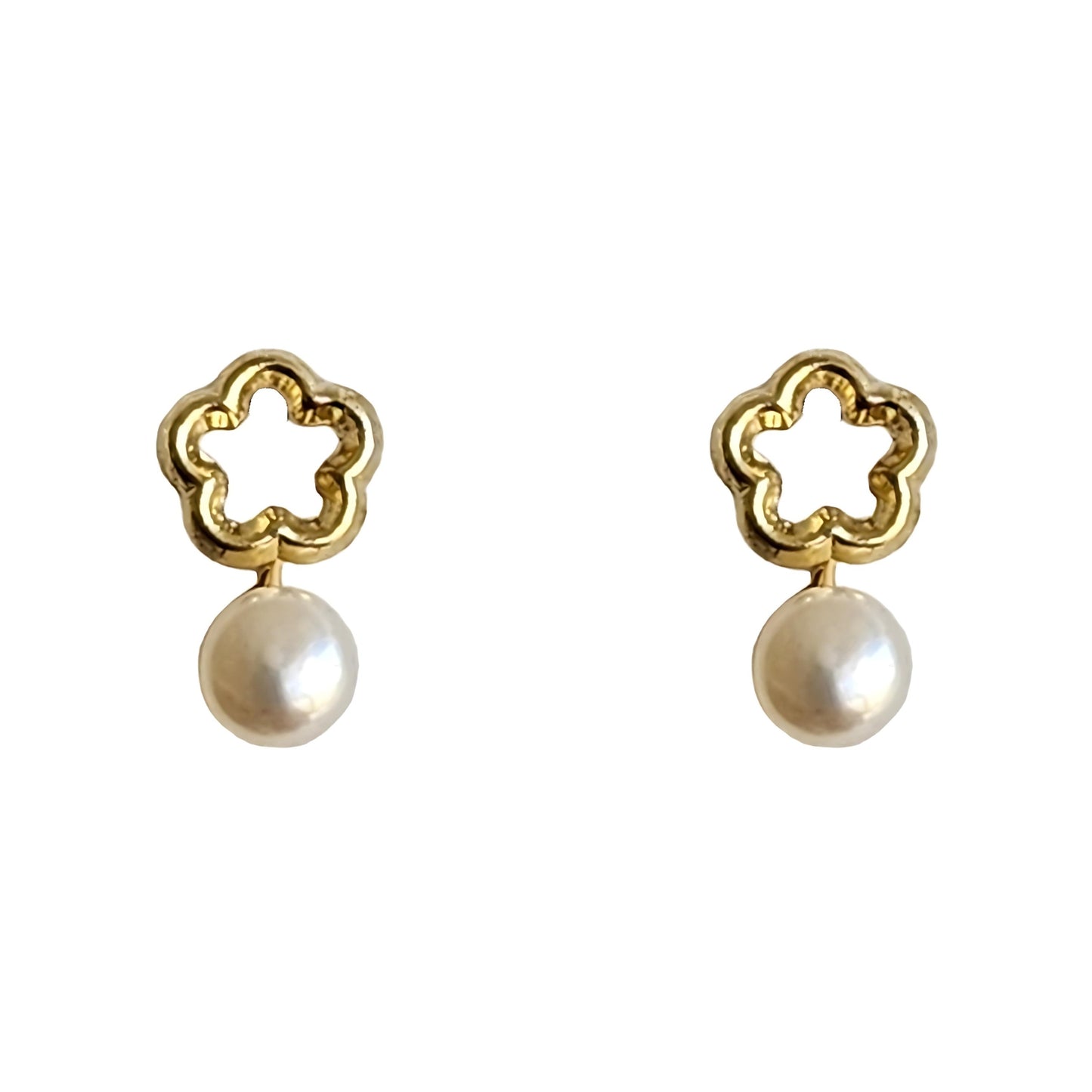 Aretes Flor Silueta Perla Mini, Oro 10K Tipo Broquel
