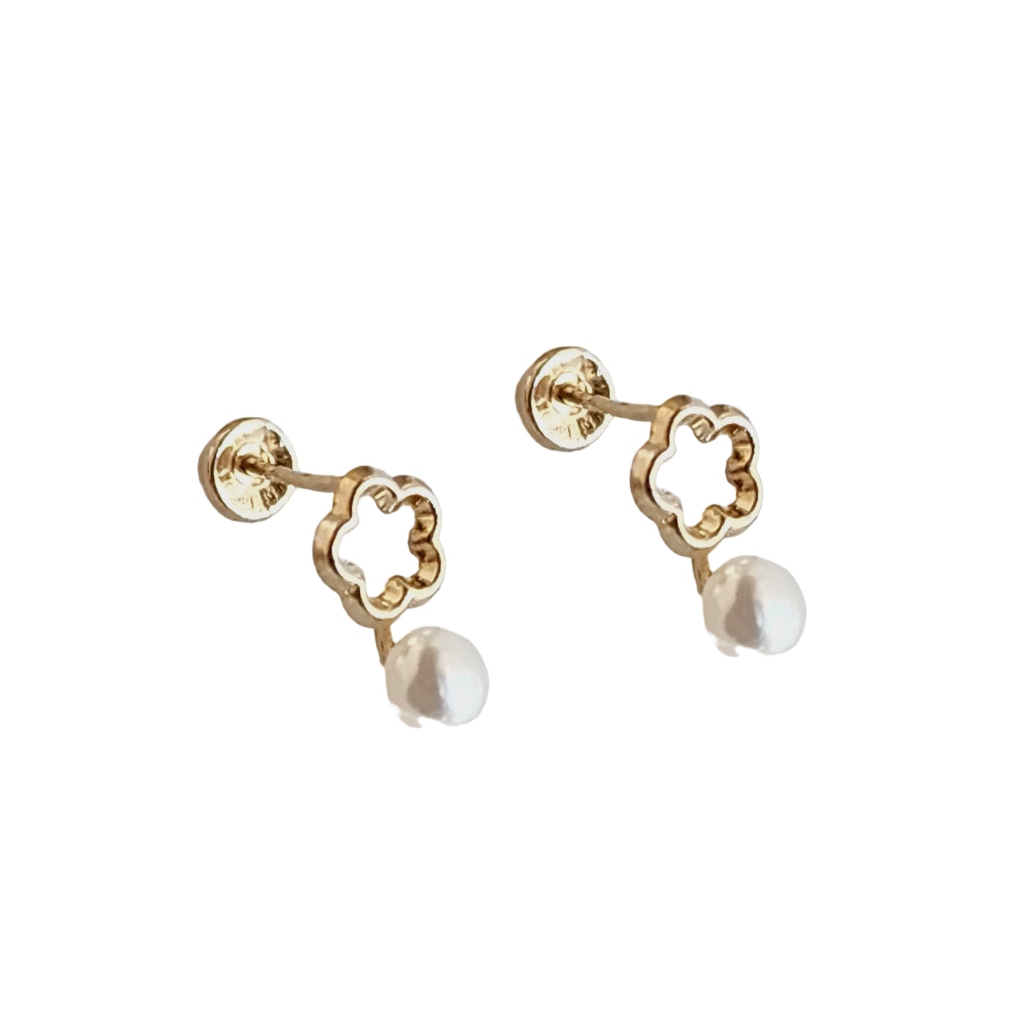 Aretes Flor Silueta Perla Mini, Oro 10K Tipo Broquel