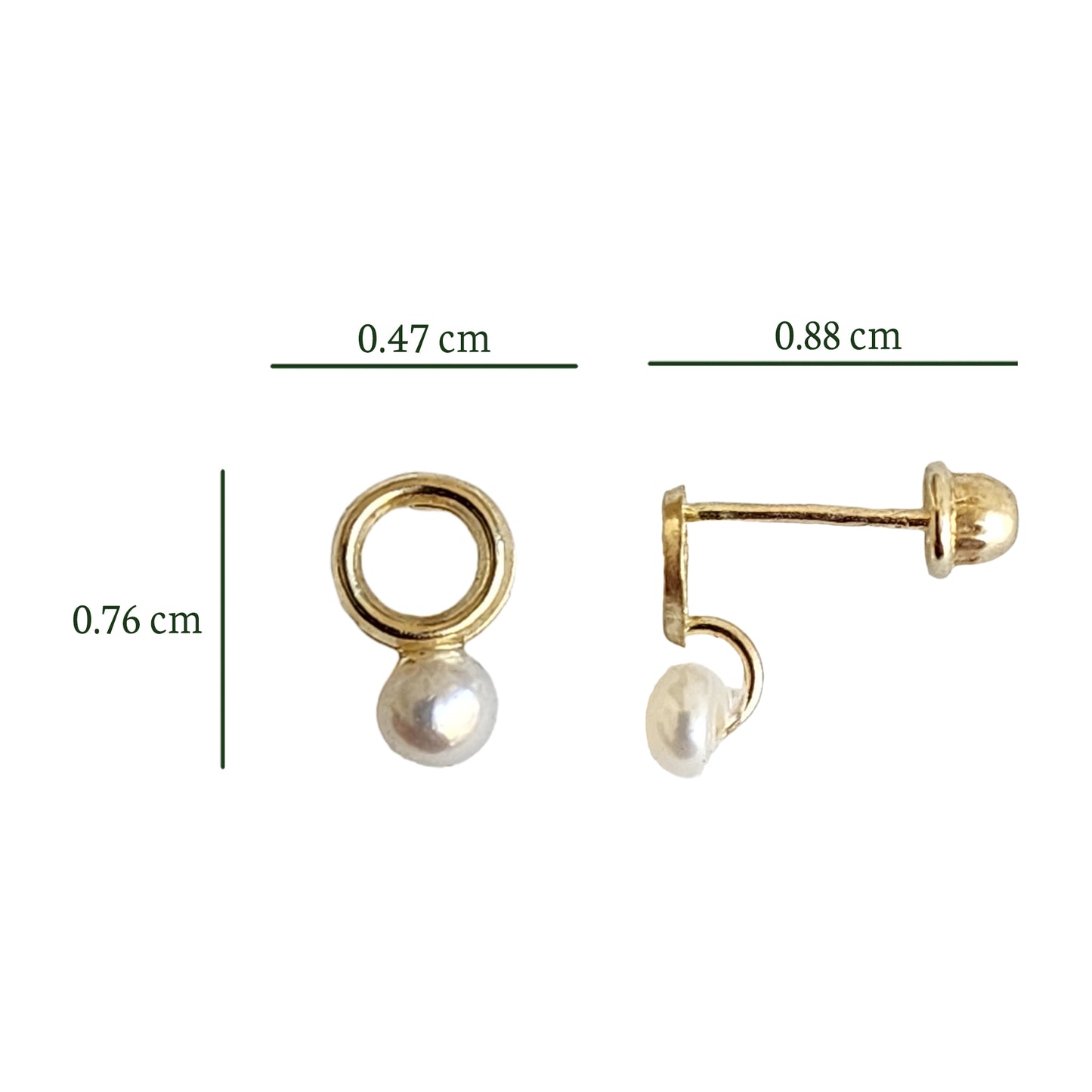 Aretes Círculo Silueta y Perla Mini, Oro 10K Tipo Broquel