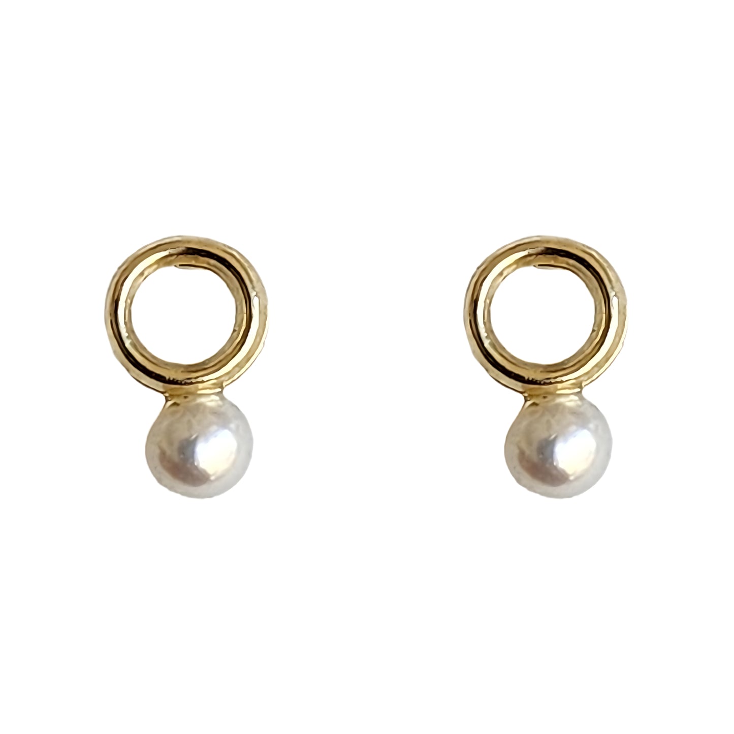 Aretes Círculo Silueta y Perla Mini, Oro 10K Tipo Broquel