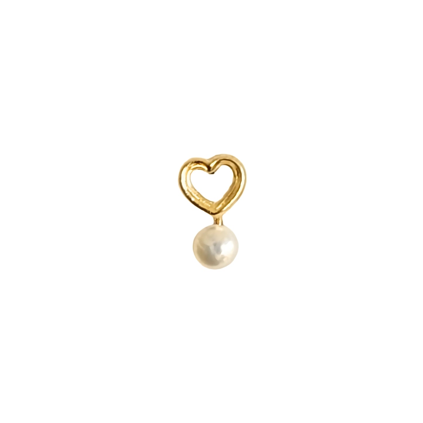 Aretes Corazón Silueta y Perla Mini, Oro 10K Tipo Broquel