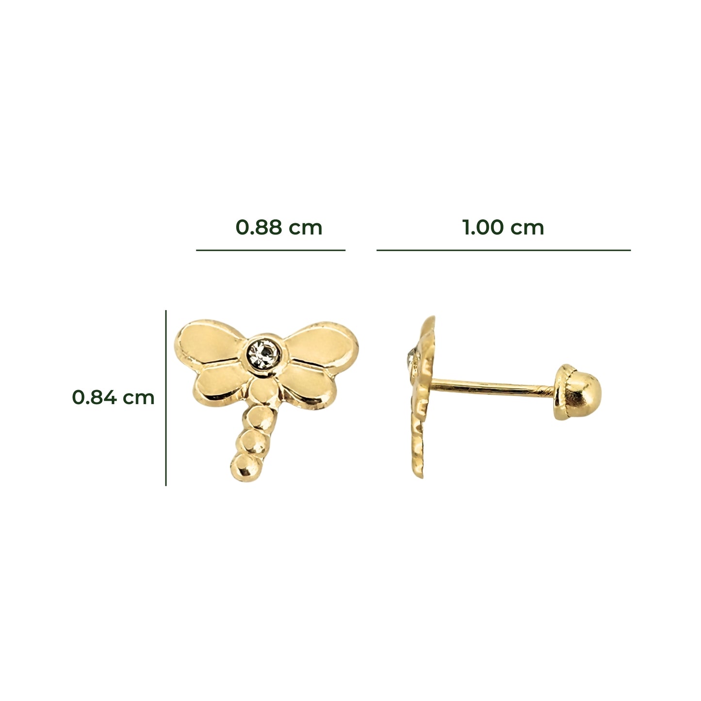 Aretes Libélula Mediana Oro 10k, Tipo Broquel