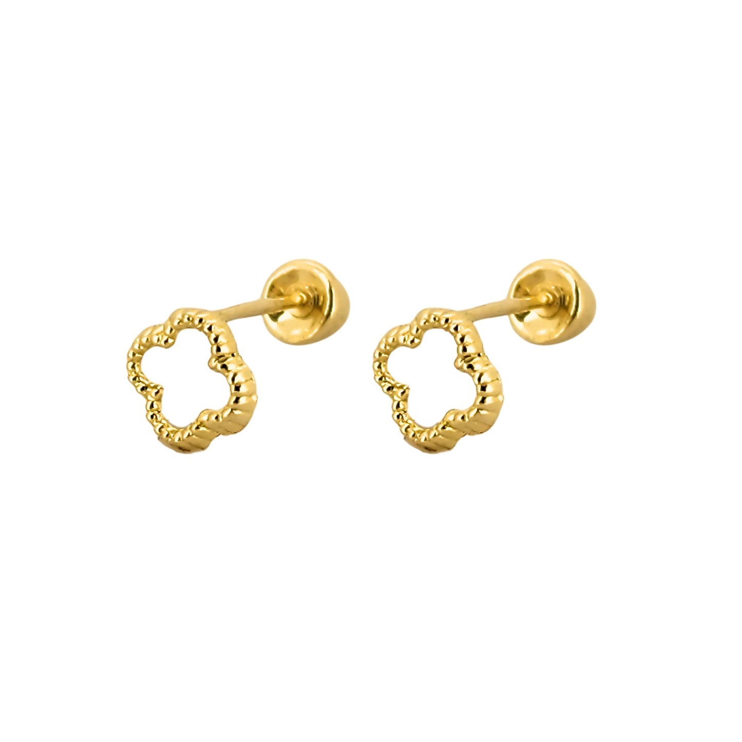 Aretes Trébol Silueta, Oro 10K Tipo Broquel