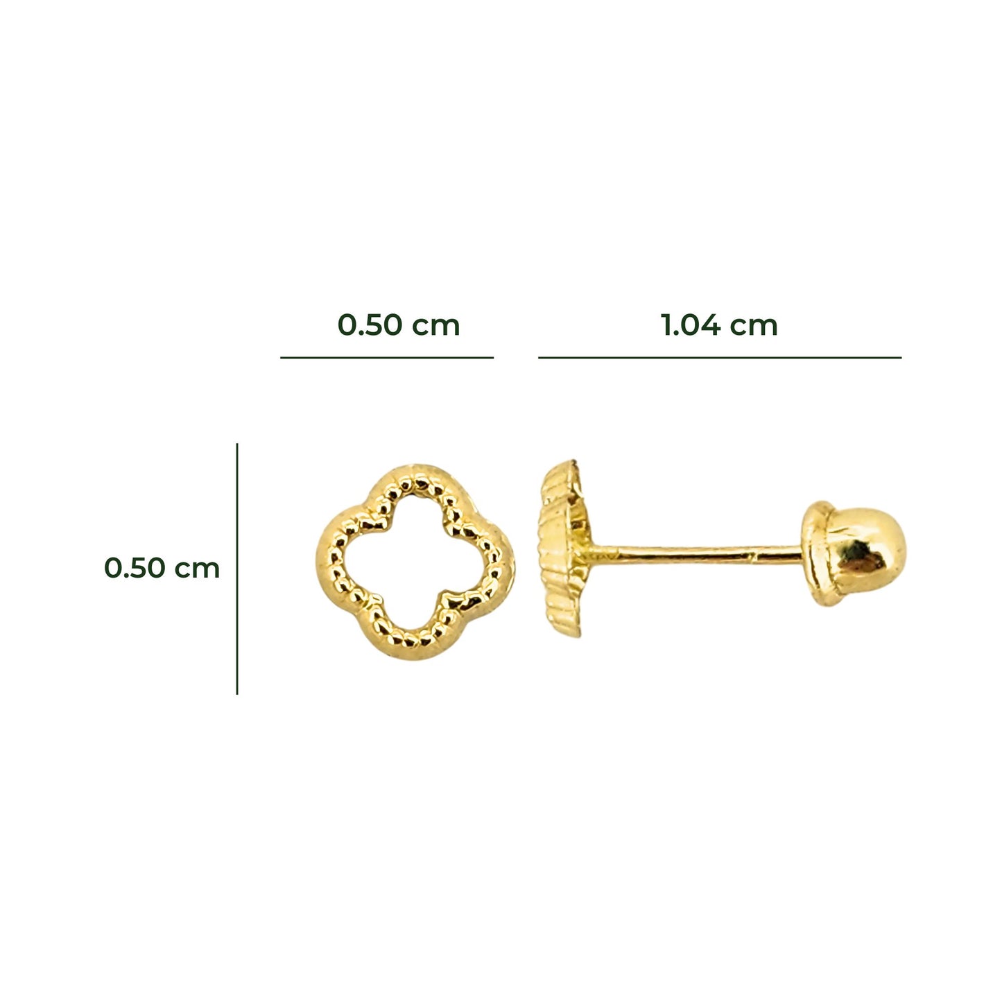 Aretes Trébol Silueta, Oro 10K Tipo Broquel