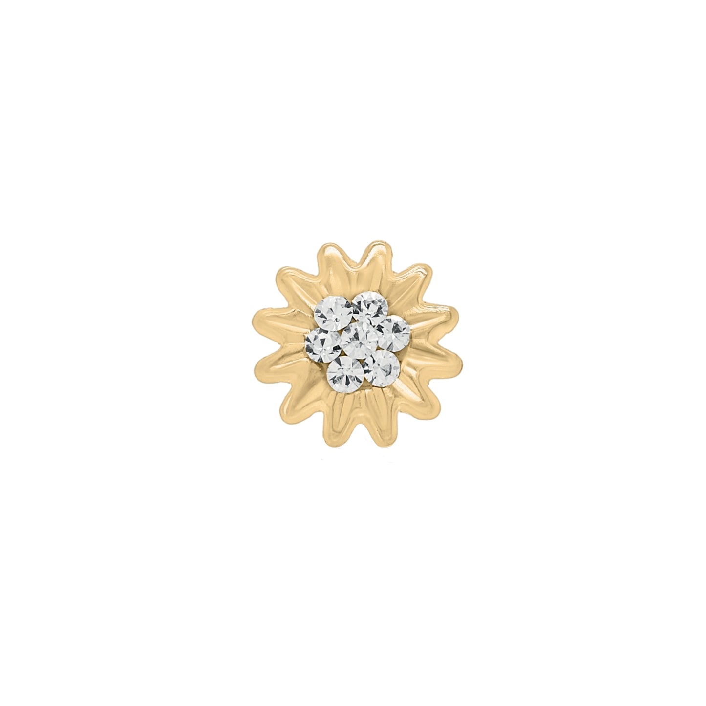 Aretes Oro 10K Broquel Girasol Zirconias