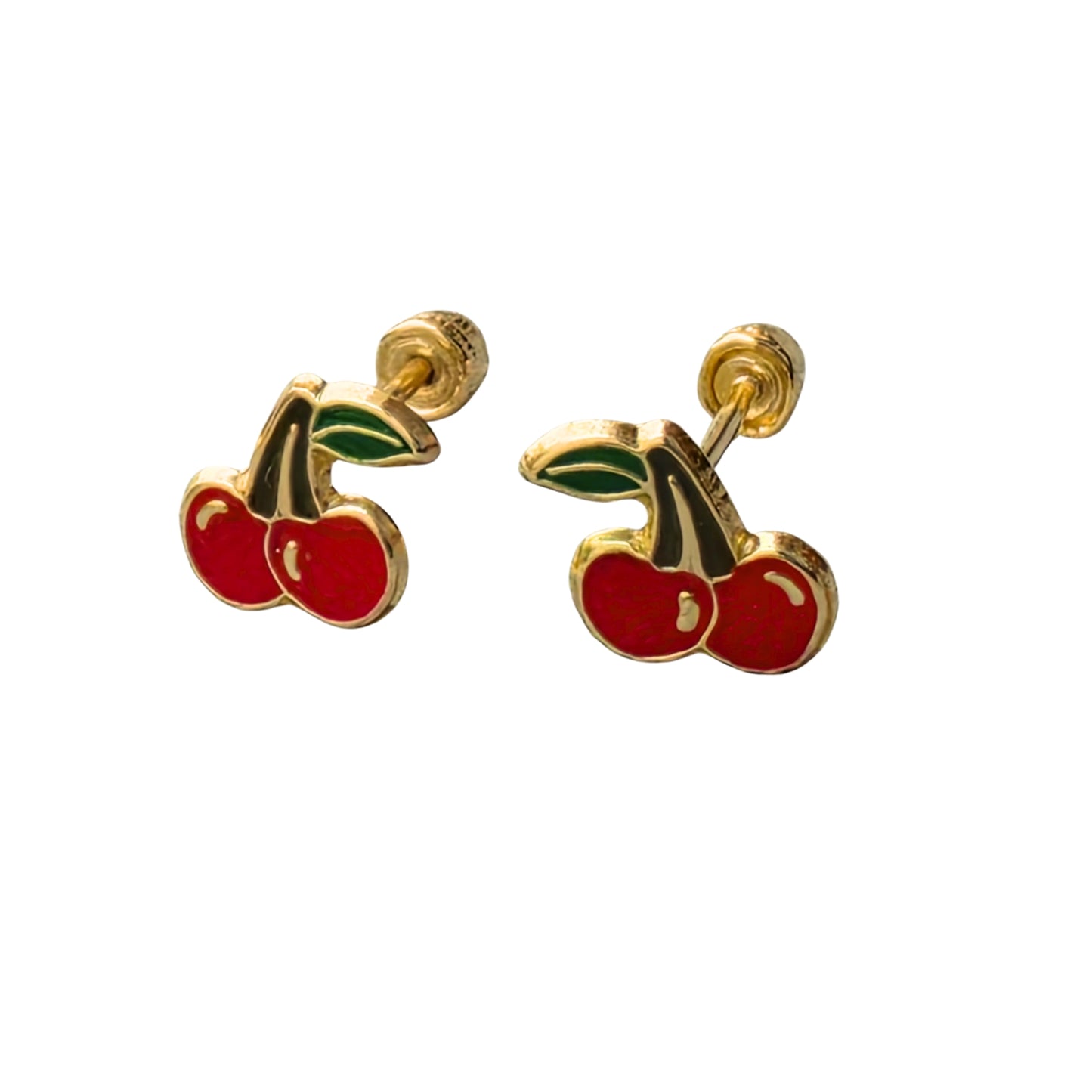 Aretes Oro 10K Broquel Cereza Color