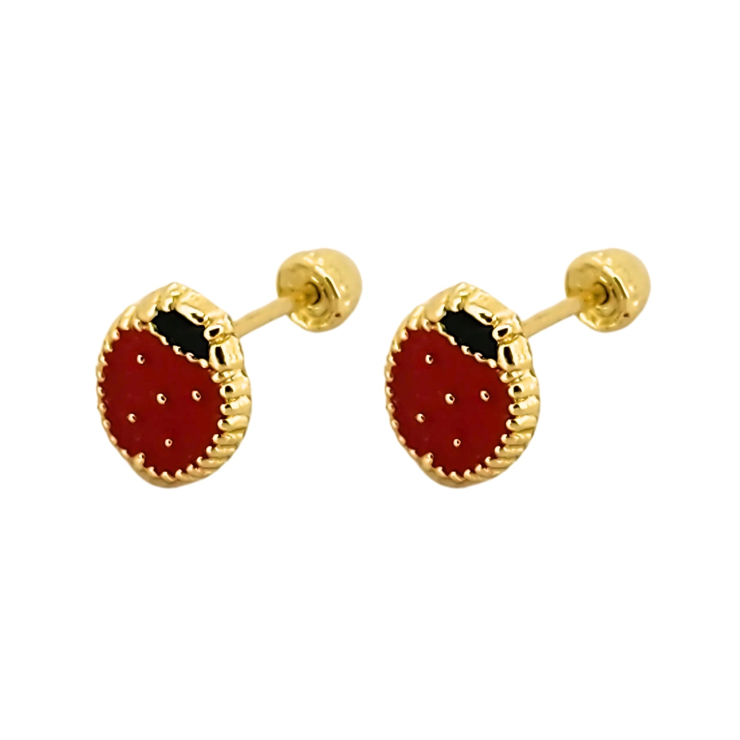 Aretes Catarina Boleada Esmaltada, Oro 10K Tipo Broquel