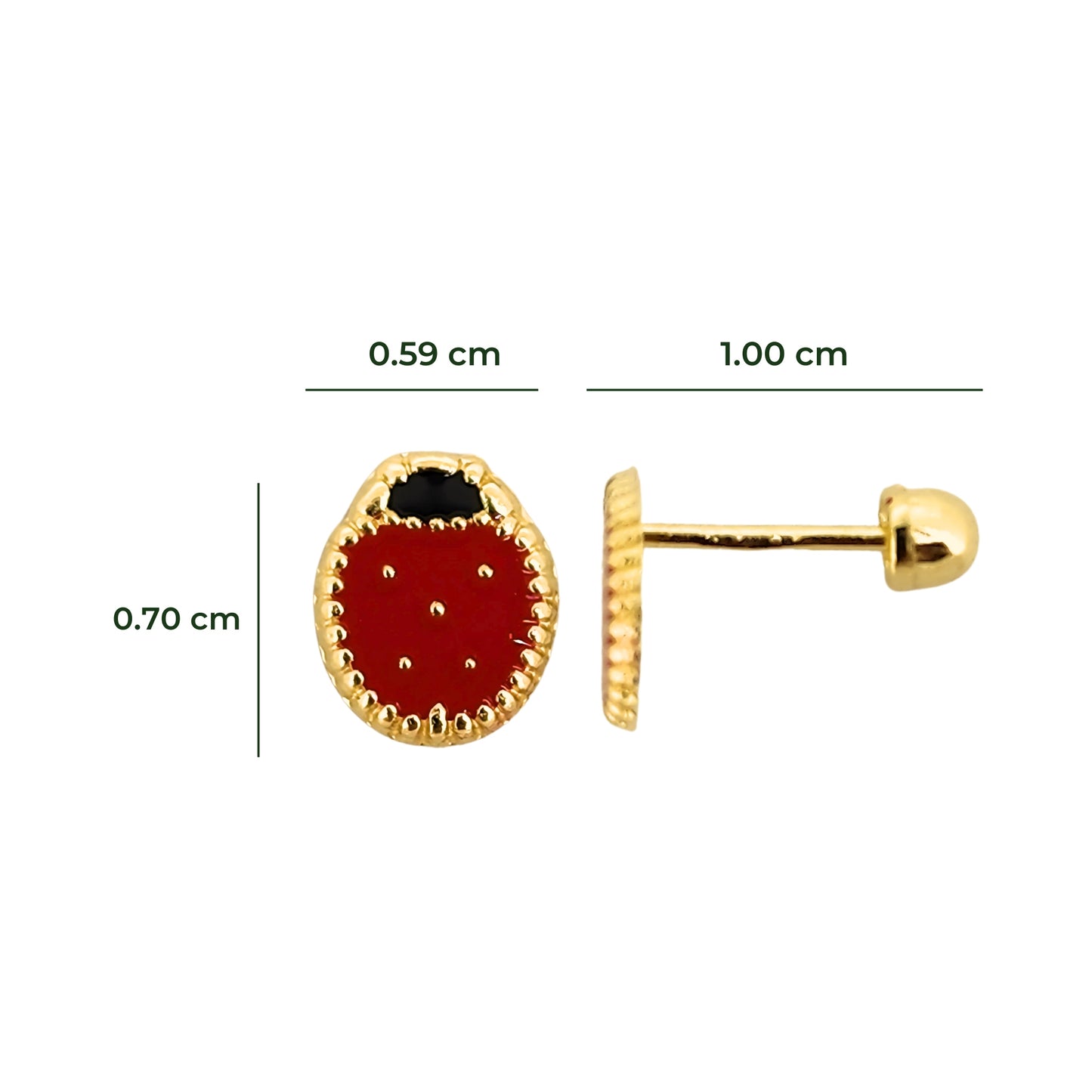 Aretes Catarina Boleada Esmaltada, Oro 10K Tipo Broquel