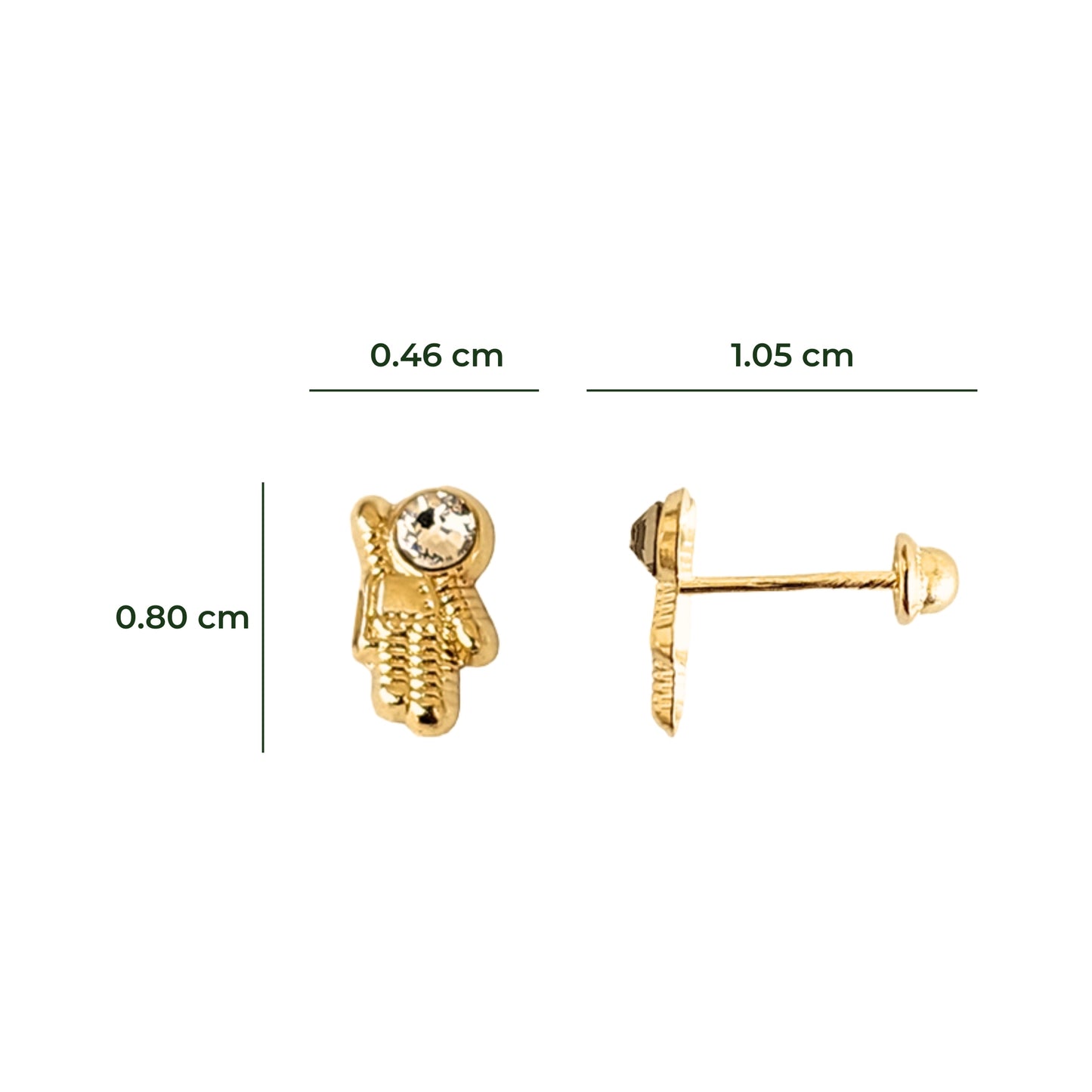 Aretes Astronauta y Cohete Oro 10k Con Zirconia, Tipo Broquel