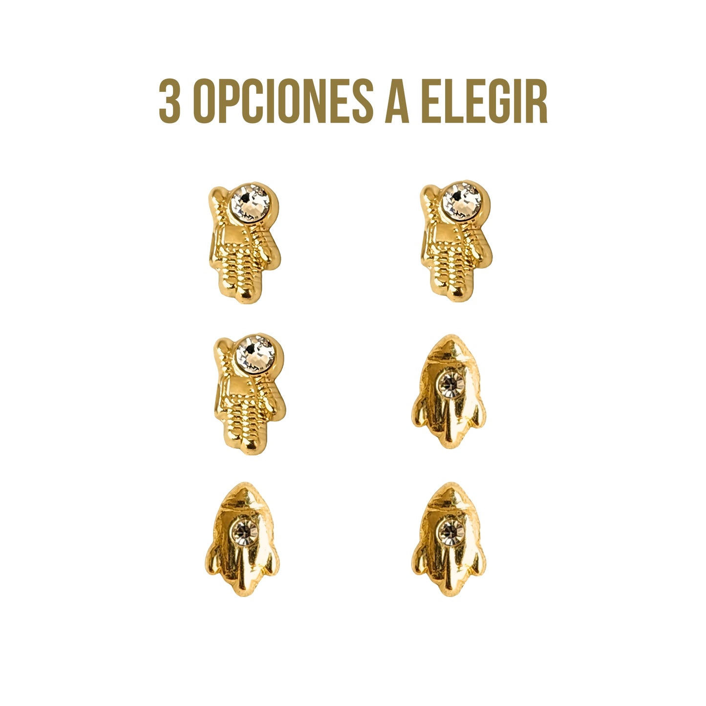 Aretes Astronauta y Cohete Oro 10k Con Zirconia, Tipo Broquel