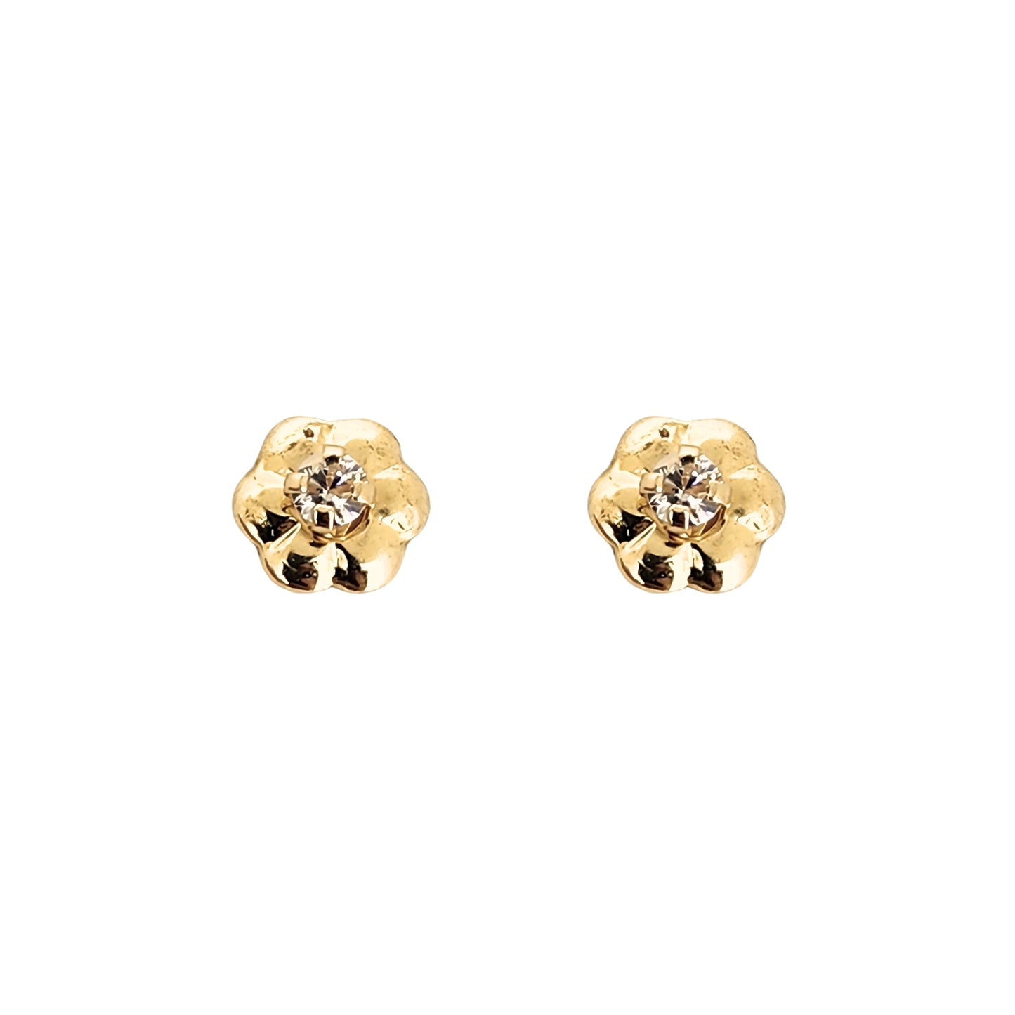 Aretes Flor Mini Zirconia Oro 10k, Tipo Broquel