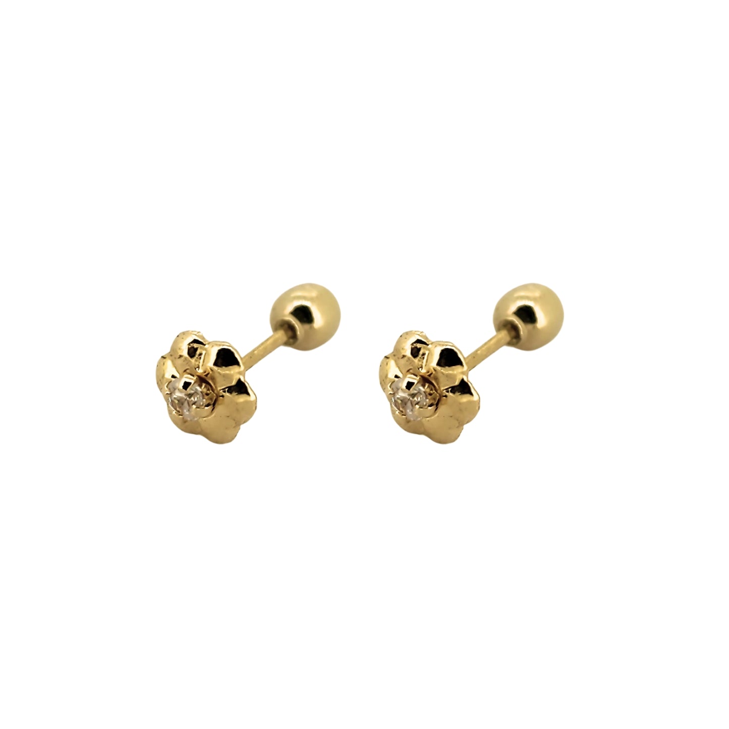 Aretes Flor Mini Zirconia Oro 10k, Tipo Broquel