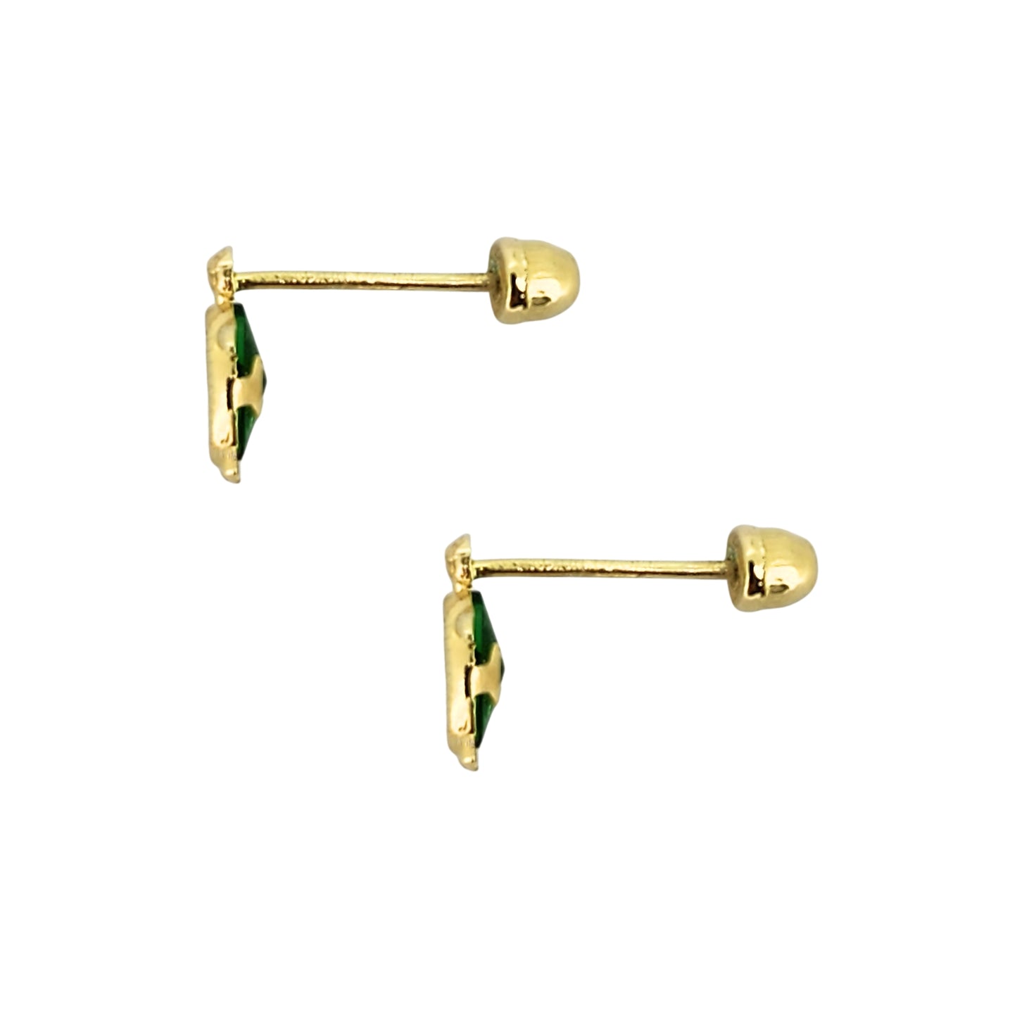 Aretes Oro 10K Broquel Tortuga Zirconia Verde Bolitas