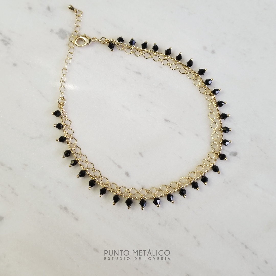 Tobillera Doble Cristales Negros