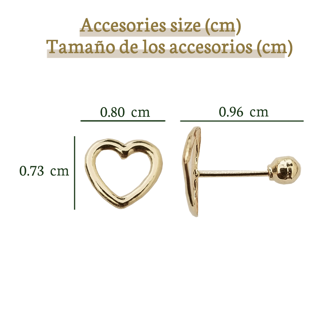 Aretes Corazón Silueta Gde Oro 10k, Tipo Broquel